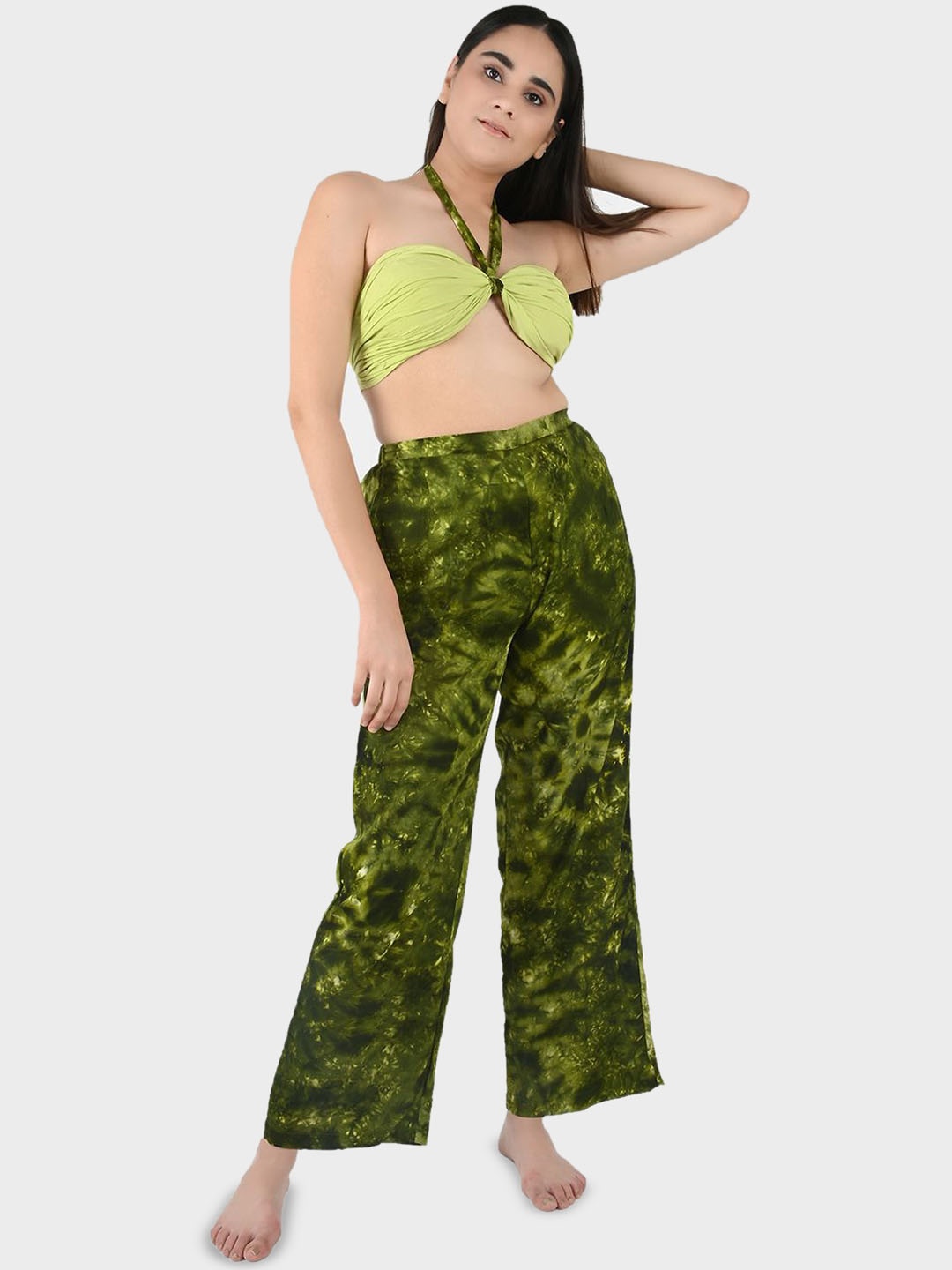 

Blissence Tie and Dye Sleeveless Crop Top With Trouser, Green