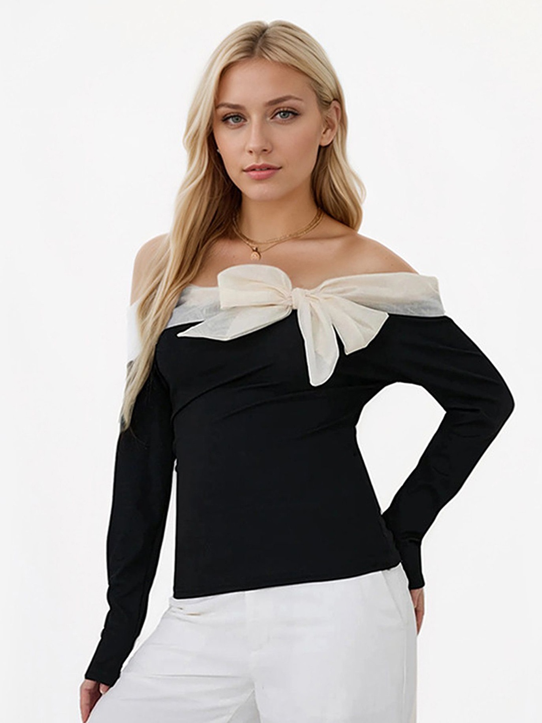 

LULU & SKY Off-Shoulder Bardot Top, Black