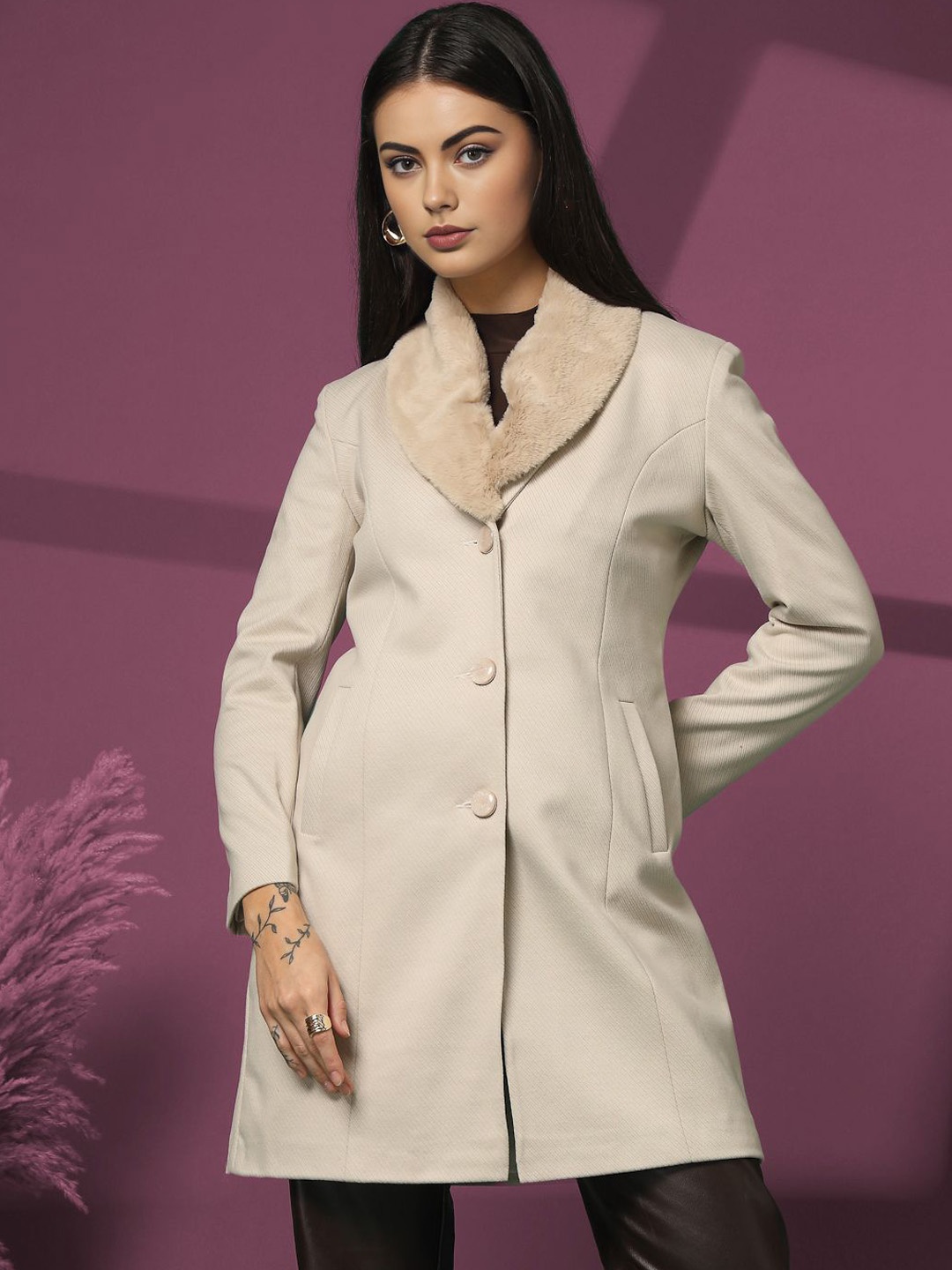 

The Roadster Lifestyle Co Single Breasted Winter Woolen Overcoat, Beige