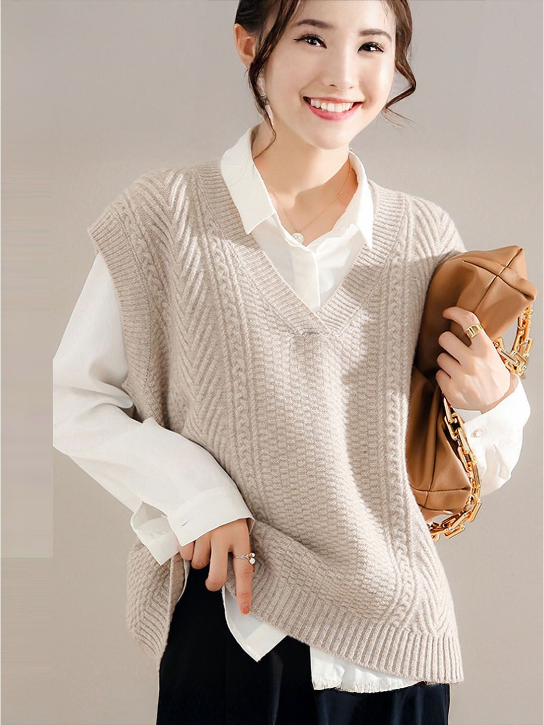 

StyleCast Women Cable Knit Sweater Vest, Beige