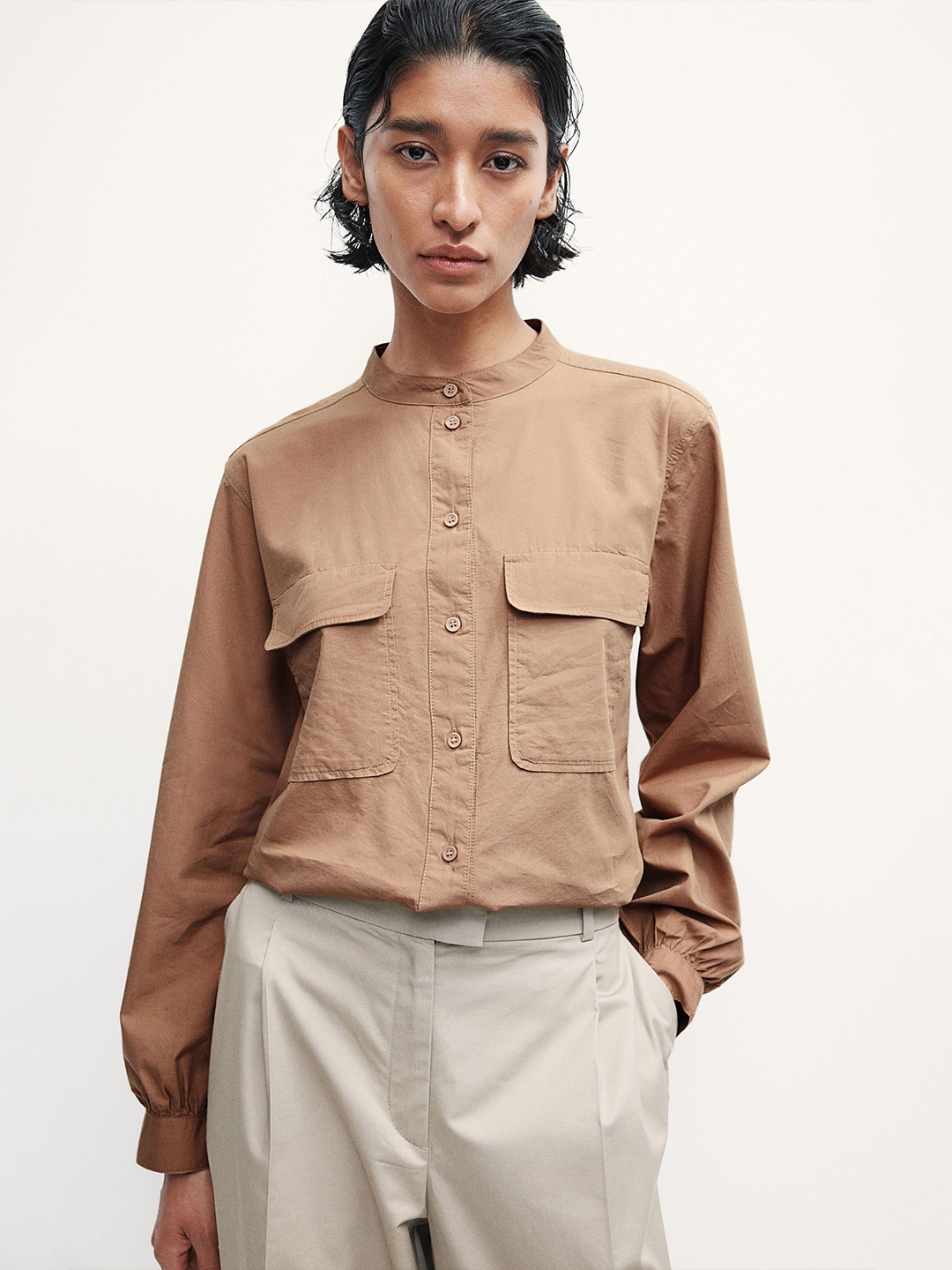 

H&M Pocket-Detail Blouse, Beige