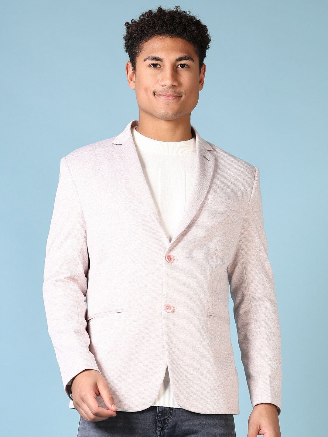 

V-Mart Notched Lapel Collar Single Breasted Blazer, Pink