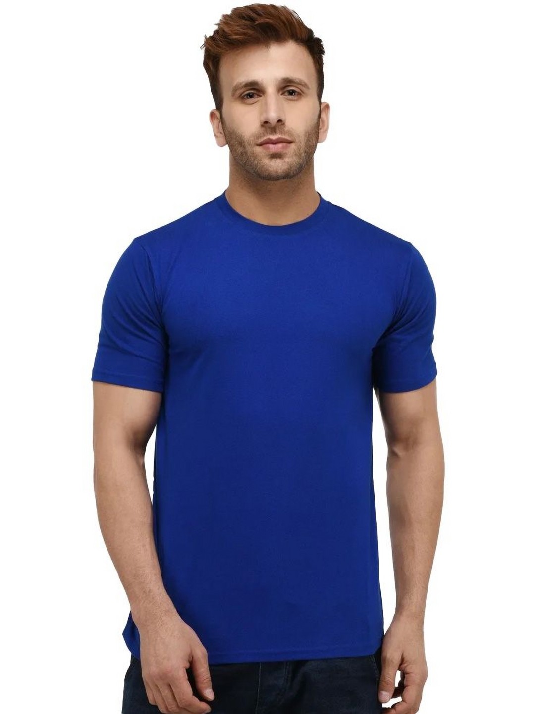 

VIXENLY Men Solid Round Neck Cotton T-shirt, Blue