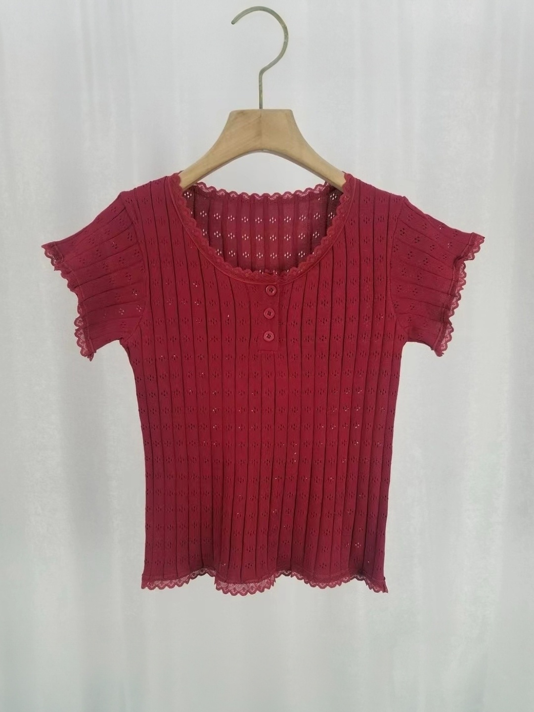 

KPOP Women Solid Ribbed Top, Red