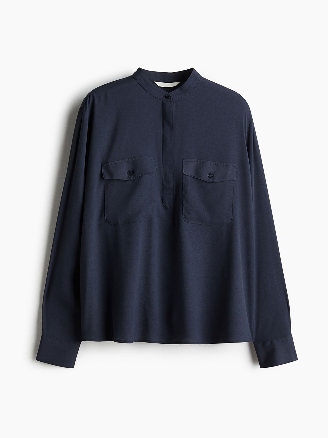 

H&M Band-Collar Blouse, Blue