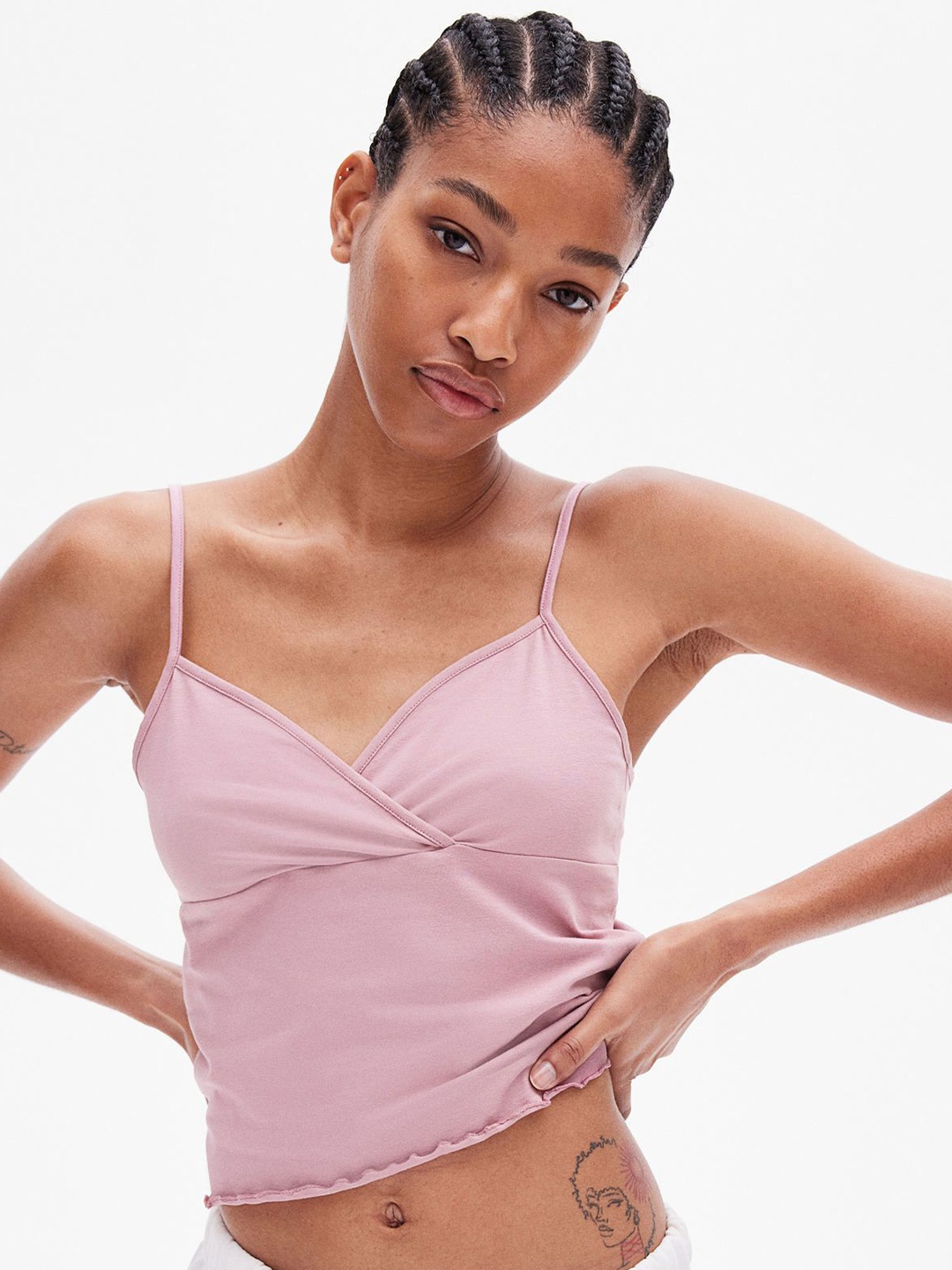 

H&M Women Overlock Detail Strappy Top, Pink