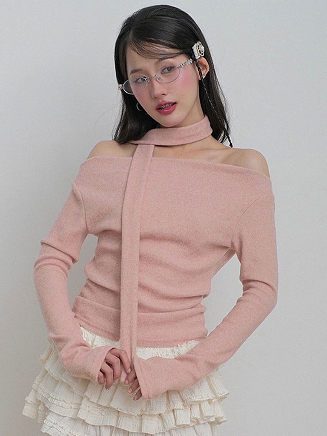 

LULU & SKY Striped Off-Shoulder Bardot Top, Pink
