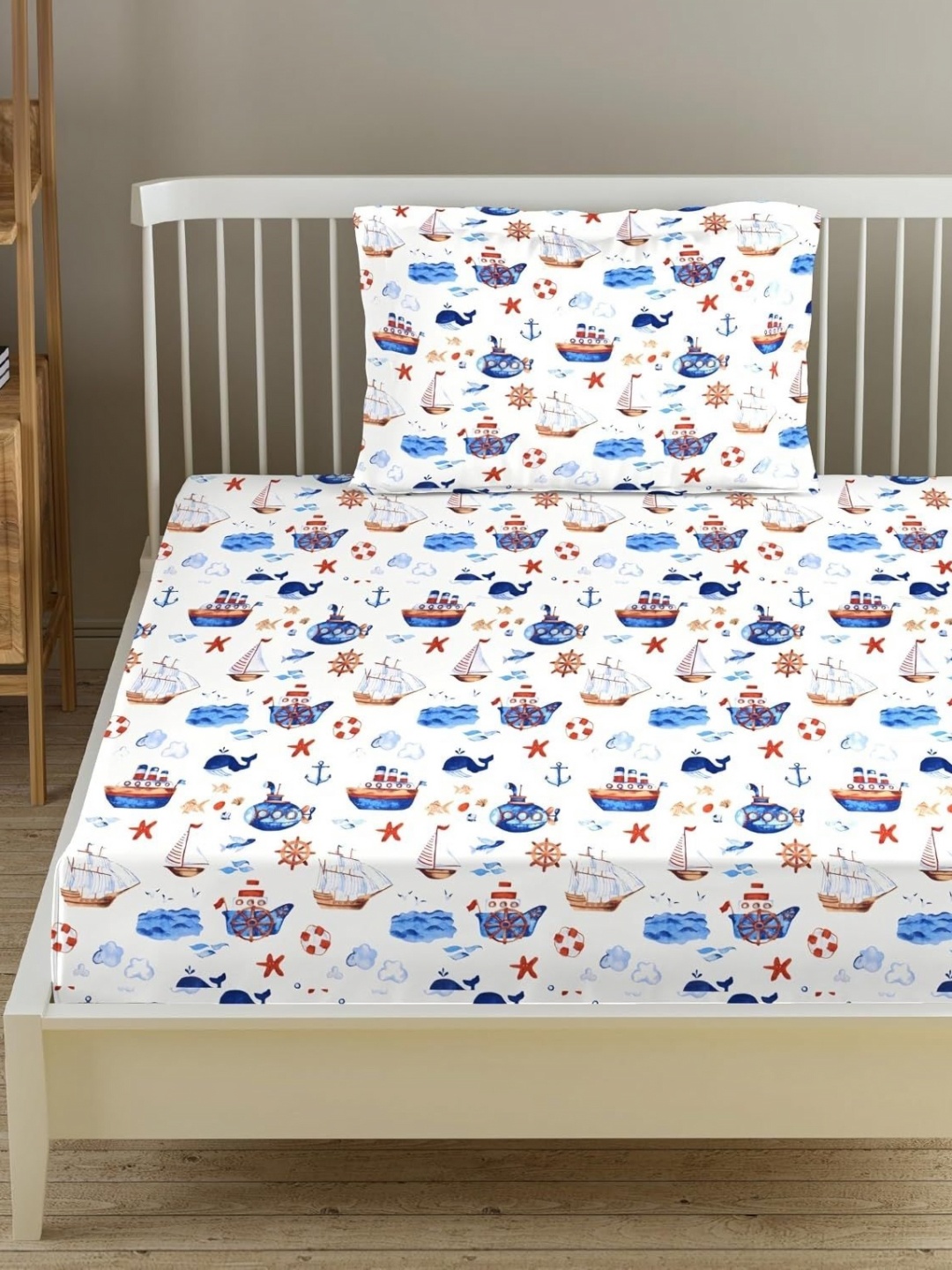 

Trance Home Linen Blue Ethnic Motifs 180 TC Cotton Single Bedsheet Set 1.52m x 2.54m