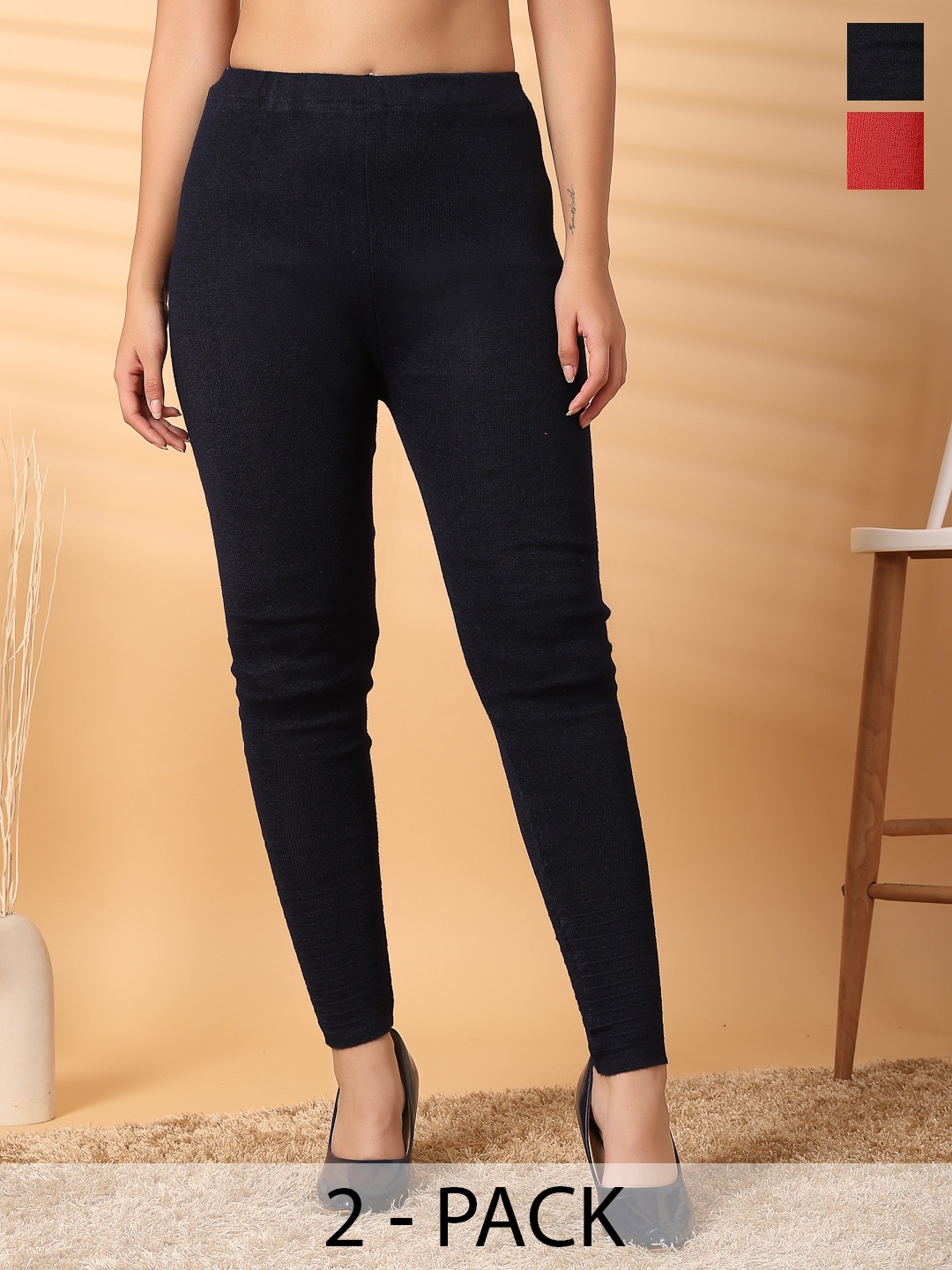 

Clora Creation Women Set Of 2 Woollen Ankle Length Winter Leggings, Navy blue