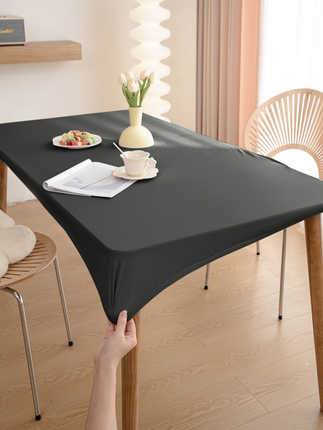 

HOKIPO Grey Waterproof Non-Slip Stretch Fit 4-Seater Rectangle Table Cover