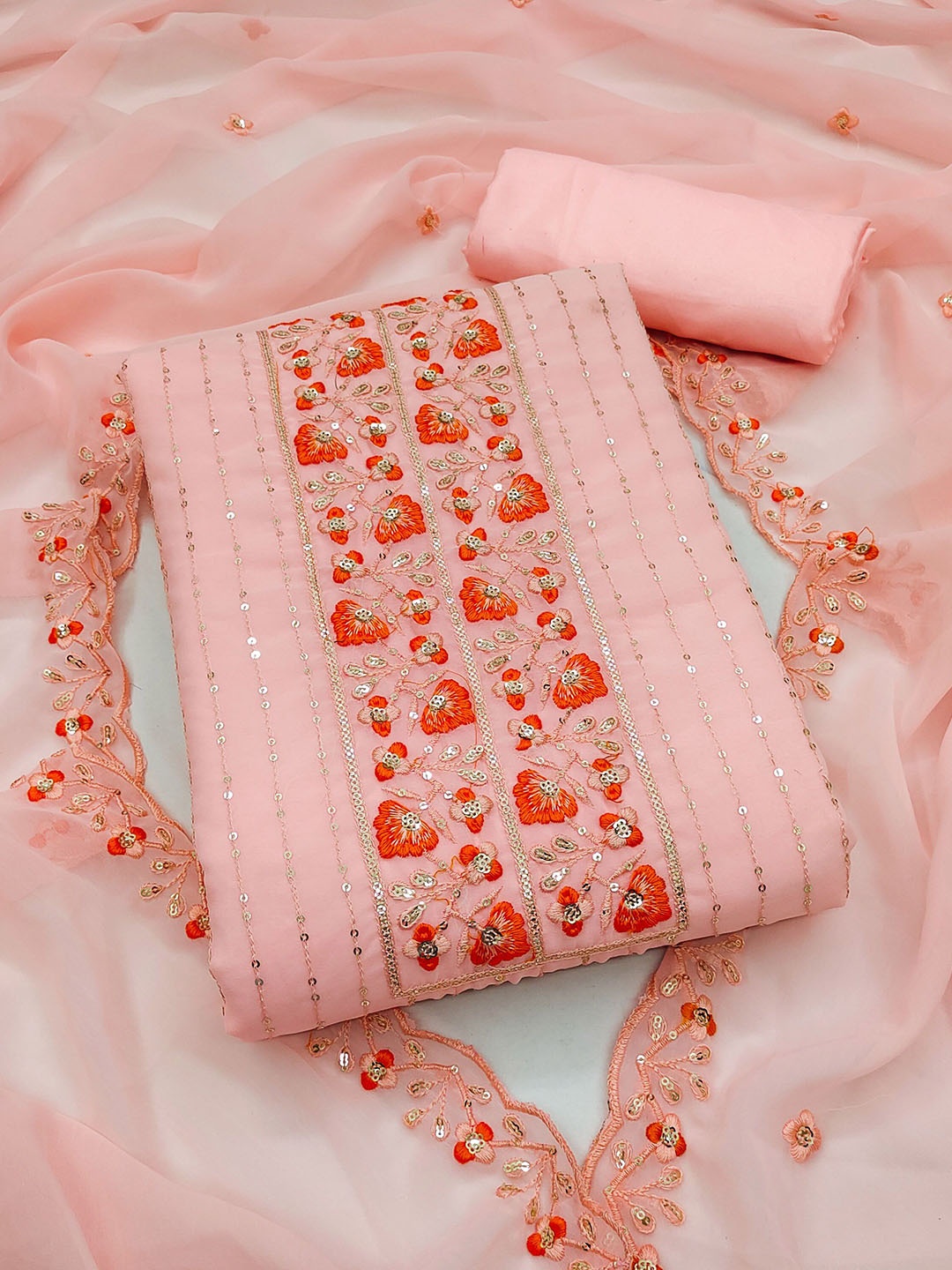 

Maroosh Embroidered Unstitched Dress Material, Peach