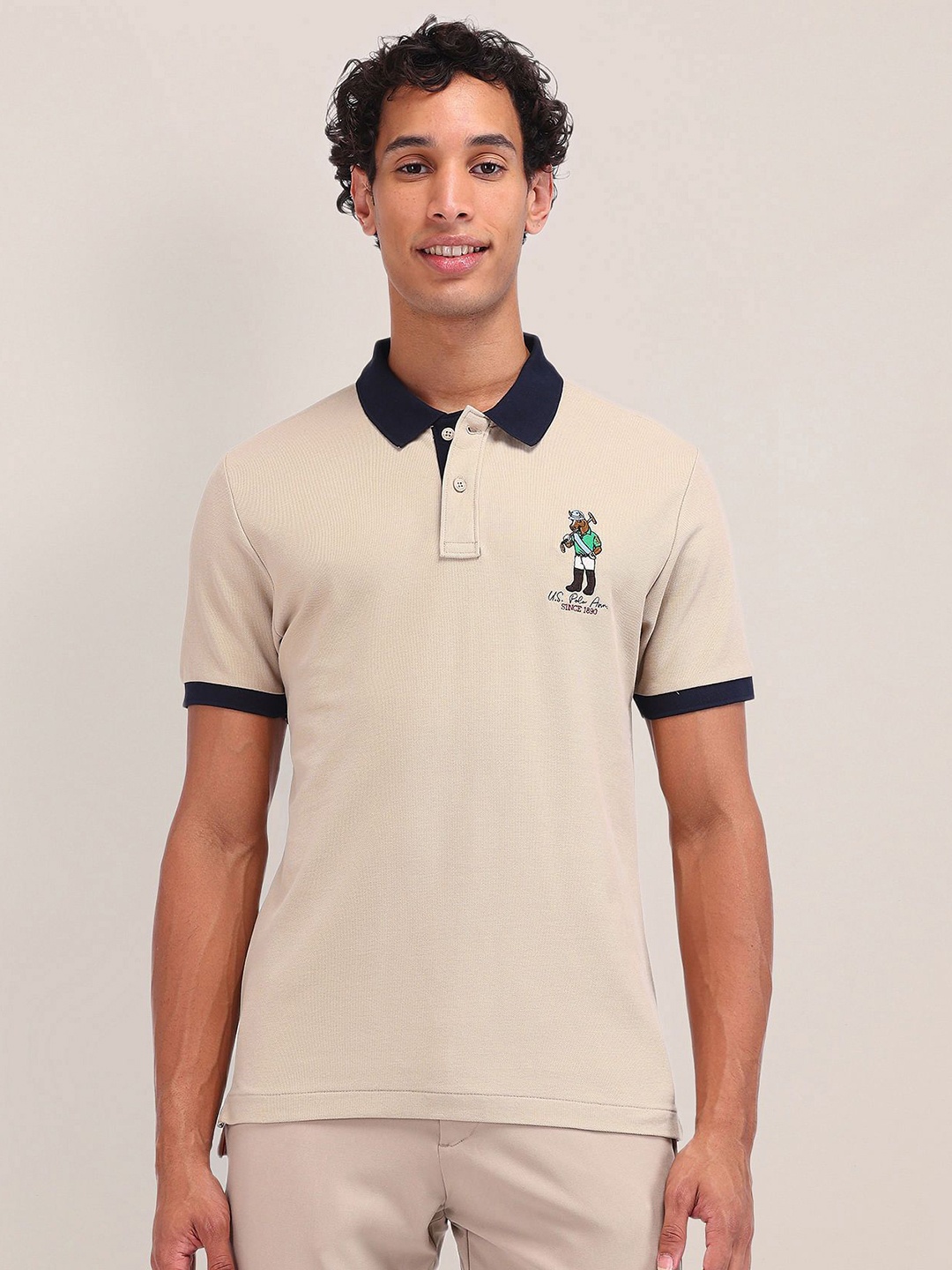 

U.S. Polo Assn. Men Polo Collar Slim Fit T-shirt, Beige