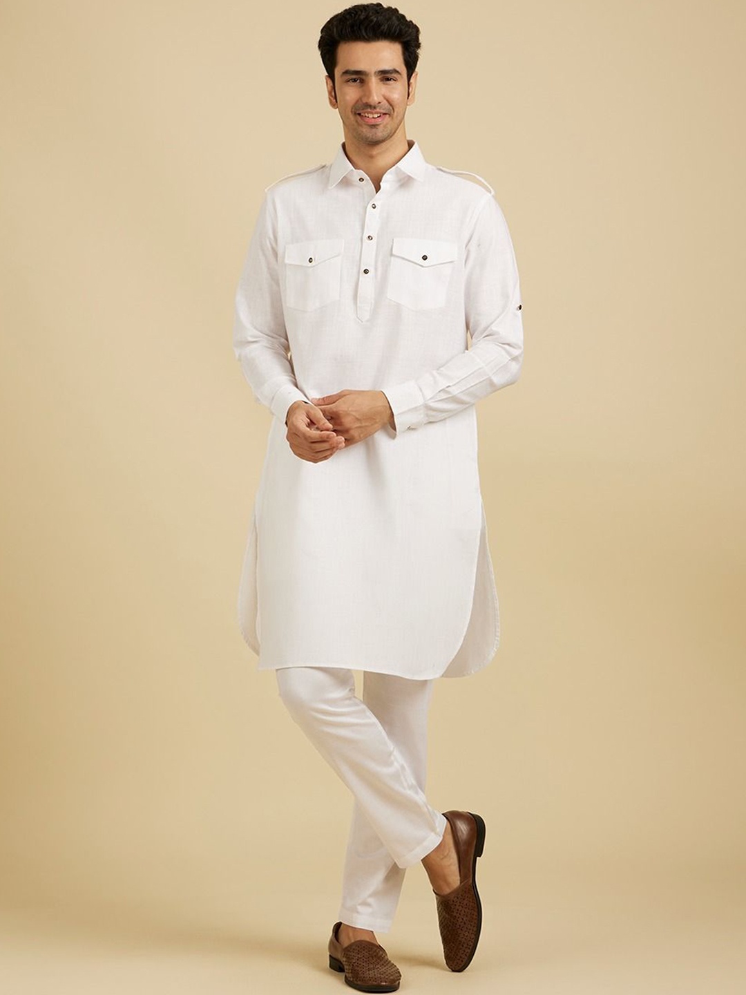 

Manyavar Men Thread Work Kurta, White