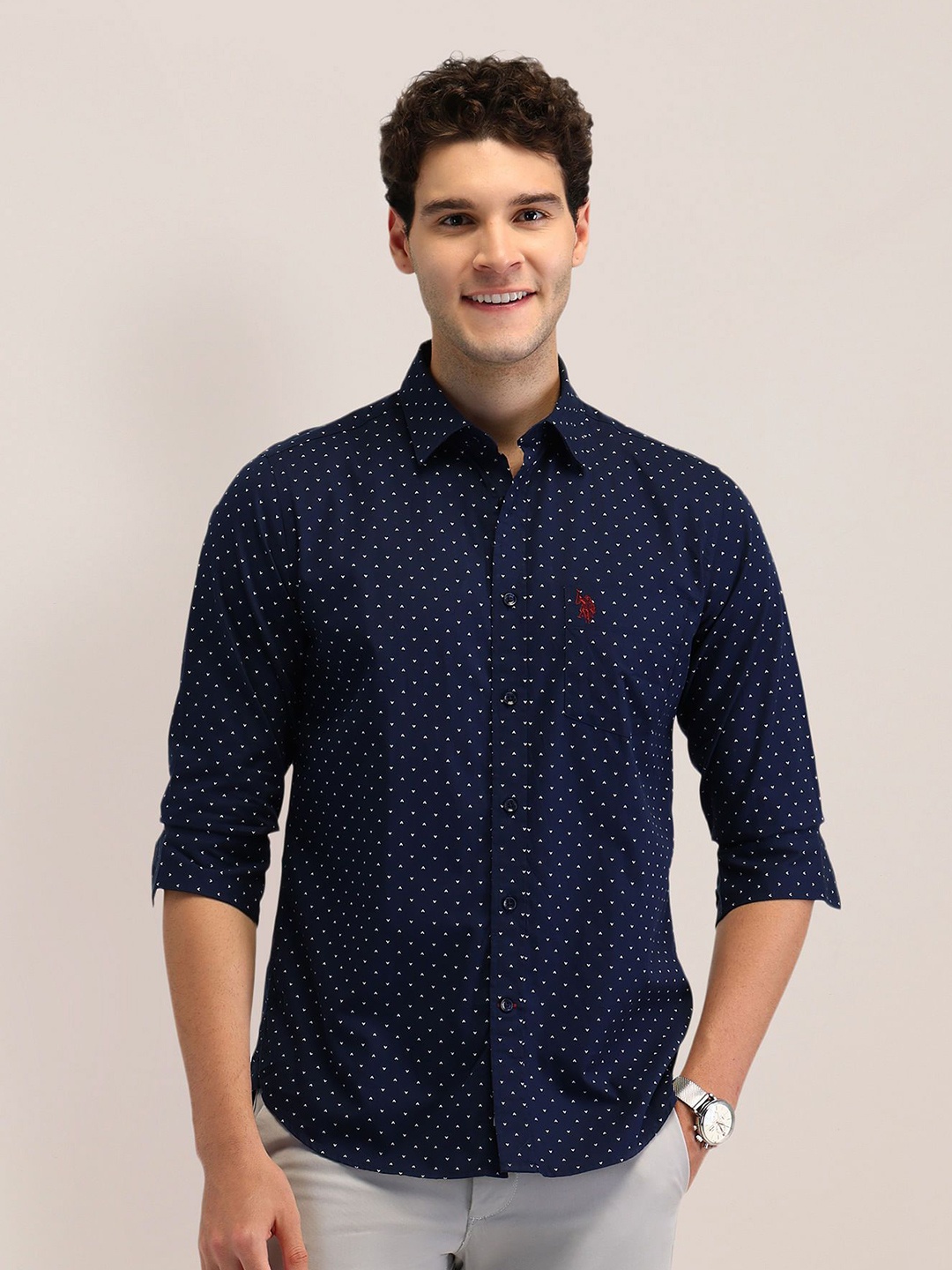 

U.S. Polo Assn. Men Tailored Fit Opaque Printed Formal Shirt, Blue