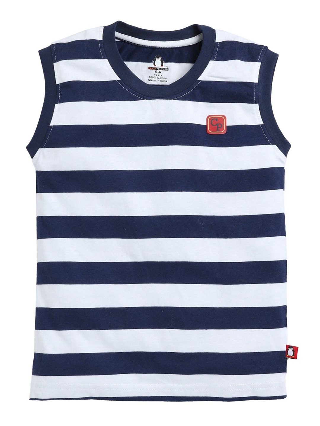 

CRAZYPENGUIN ELITE Boys Striped Round Neck Cotton T-shirt, Navy blue