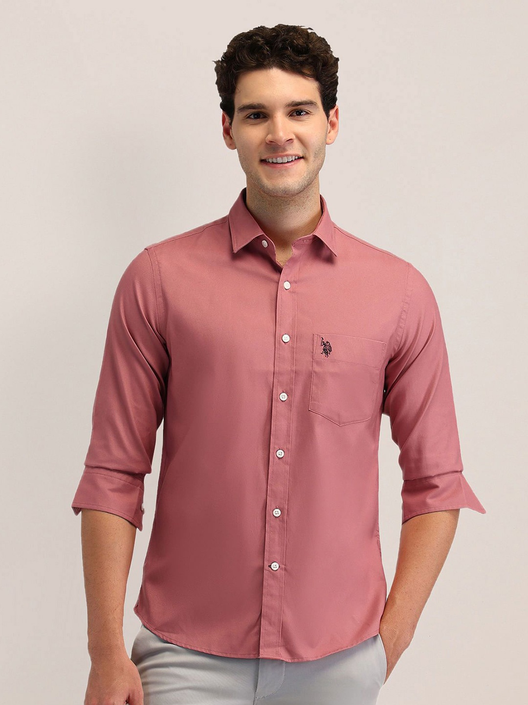 

U.S. Polo Assn. Men Tailored Fit Opaque Formal Shirt, Pink