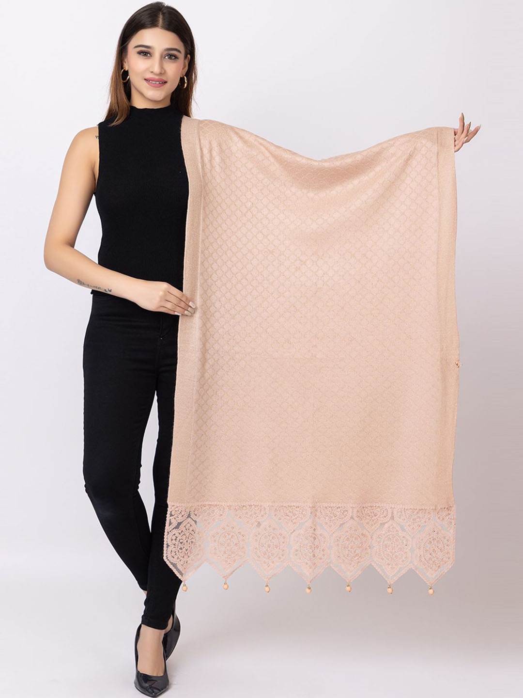 

PASHGIRI Women Ethnic Motifs Embroidered Shawl, Peach