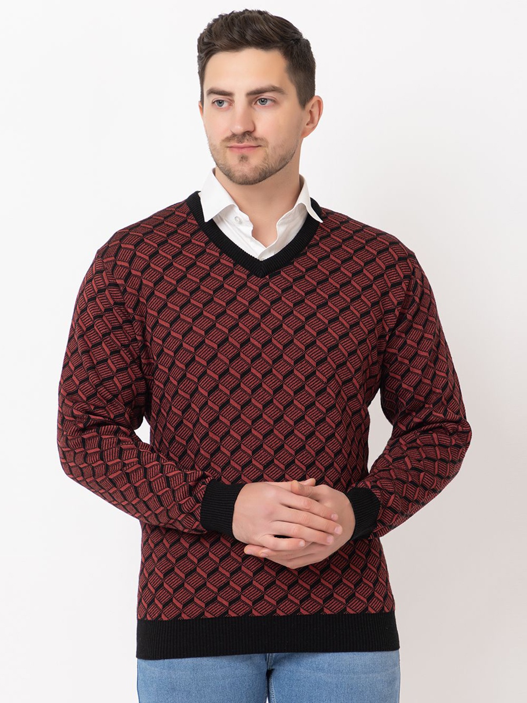 

BeriBlu Men Printed Pullover, Maroon