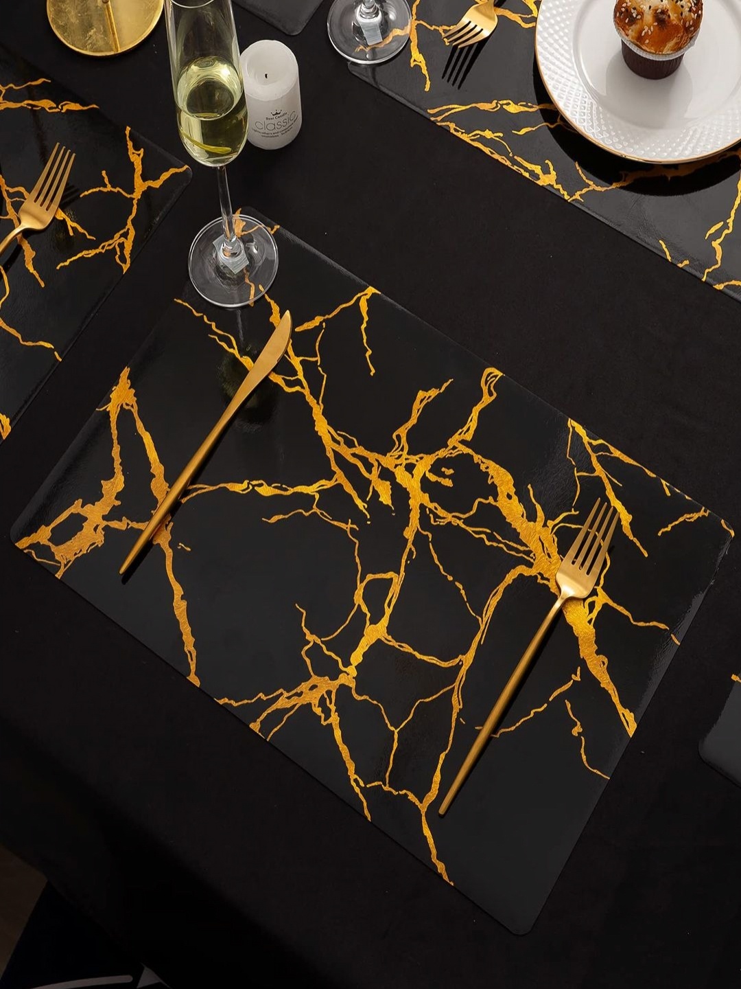 

Set Of 6 Black & Yellow Printed Table Placemats