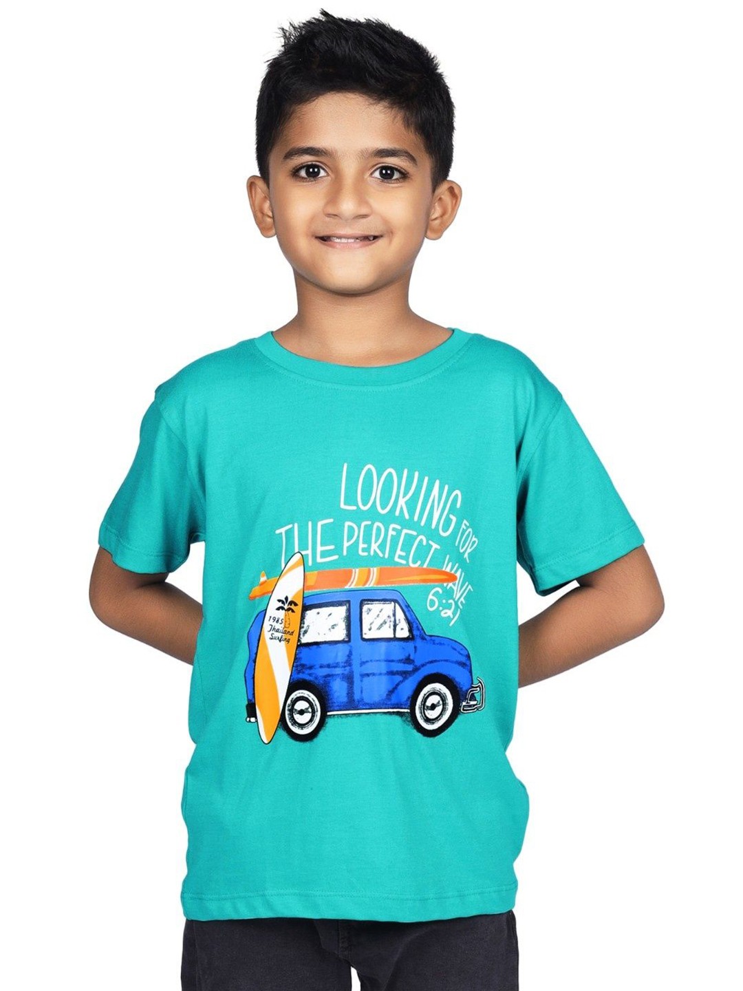 

CRAZYPENGUIN ELITE Boys Graphic Printed Round Neck Cotton Relaxed Fit T-shirt, Sea green