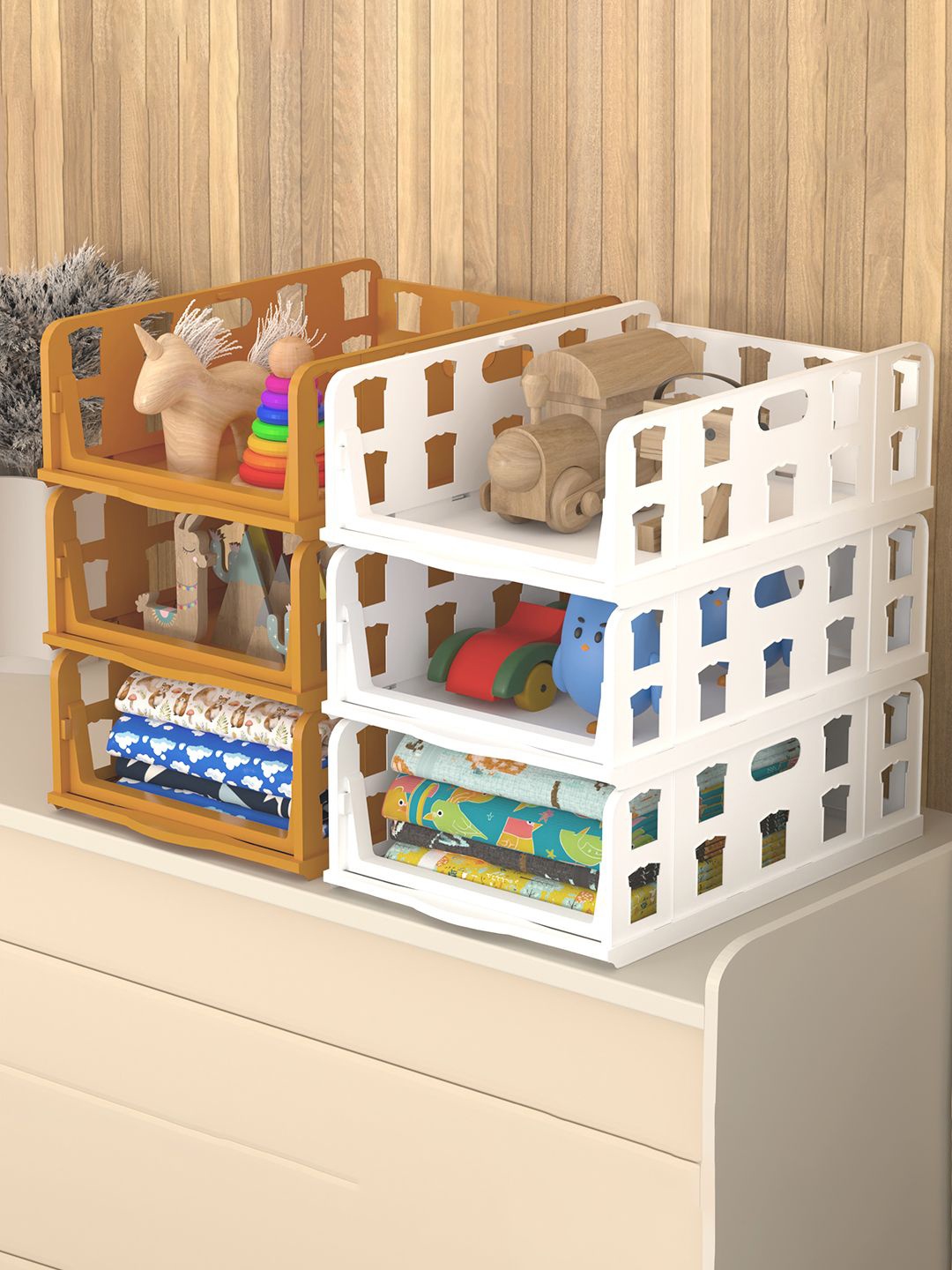 

Kuber Industries White Set of 6 Reusable Wardrobe Clothes Storage Drawer Organiser
