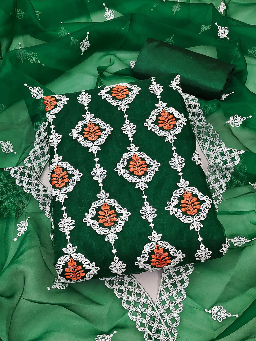 

Maroosh Embroidered Organza Unstitched Dress Material, Green