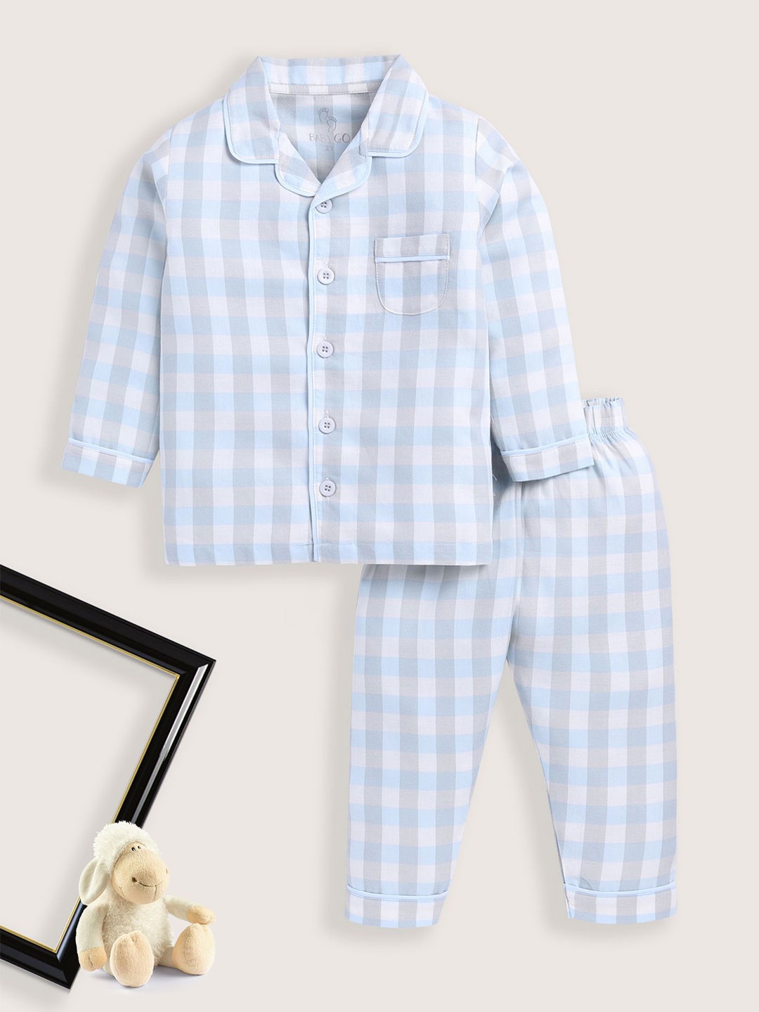 

BABY GO Boys Checked Shirt with Pyjamas, White