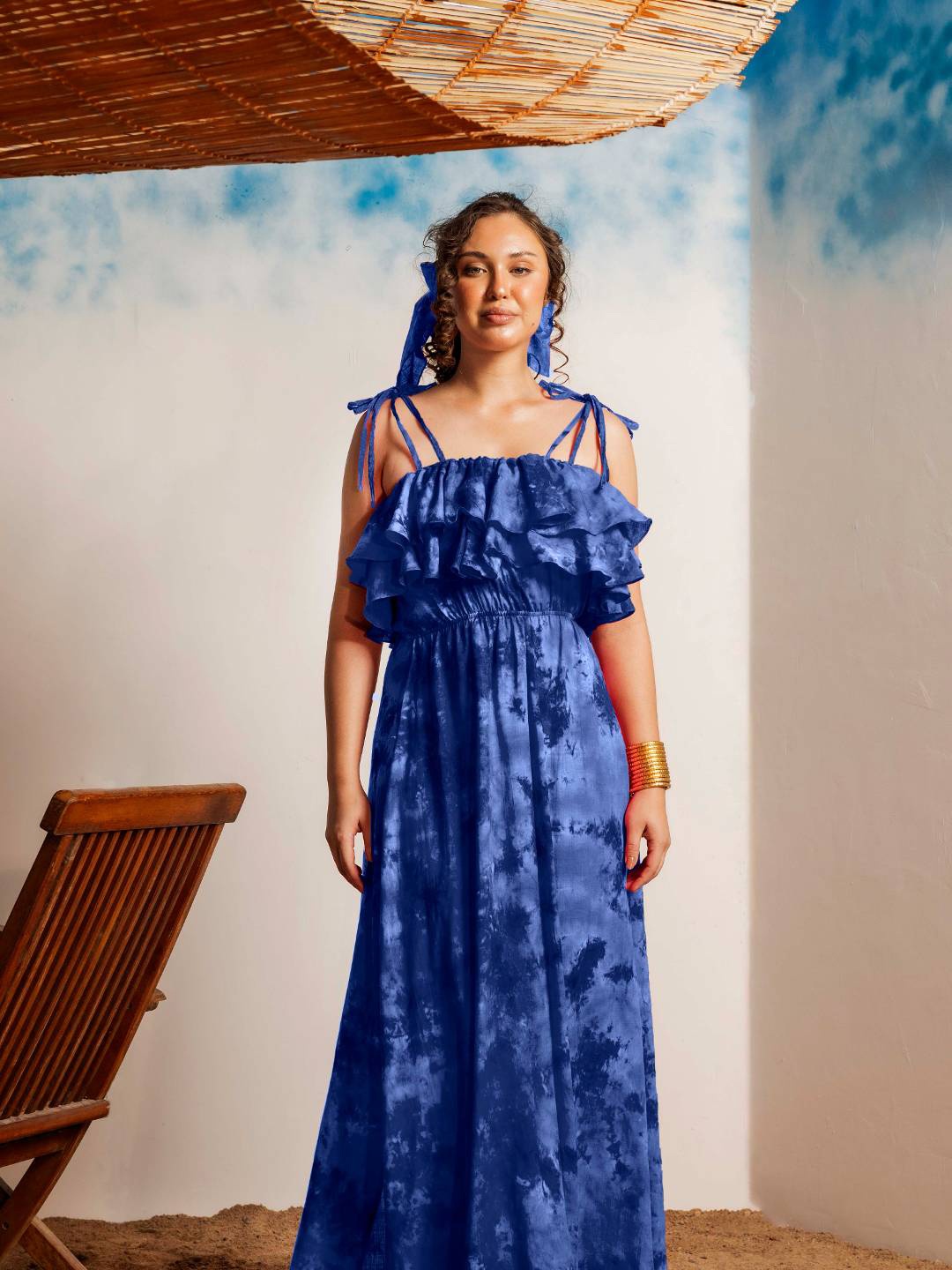 

EROTISSCH Women Tie and Dye Printed Maxi Dress, Blue