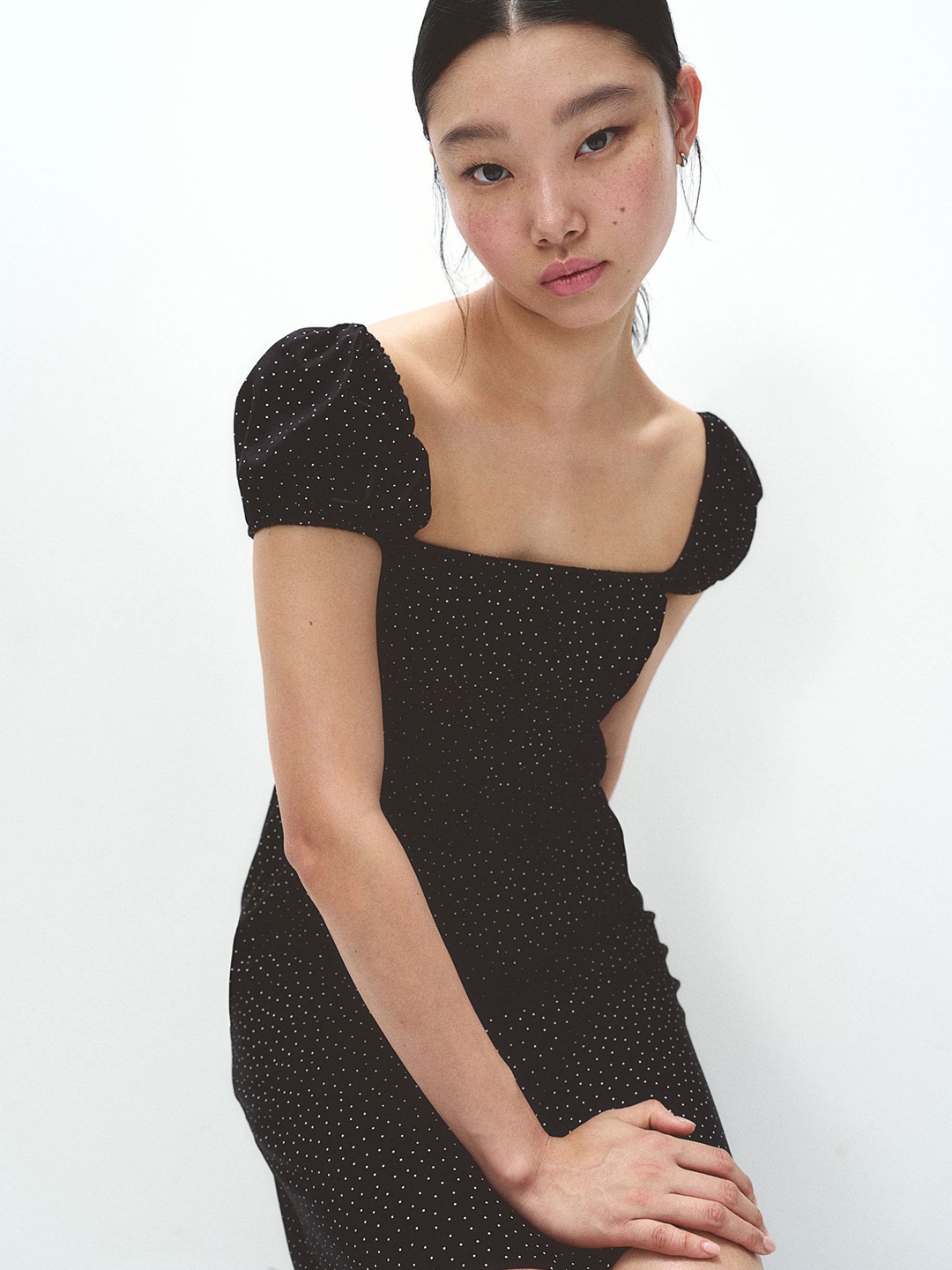 

H&M Puff-Sleeved Smocked Dress, Black