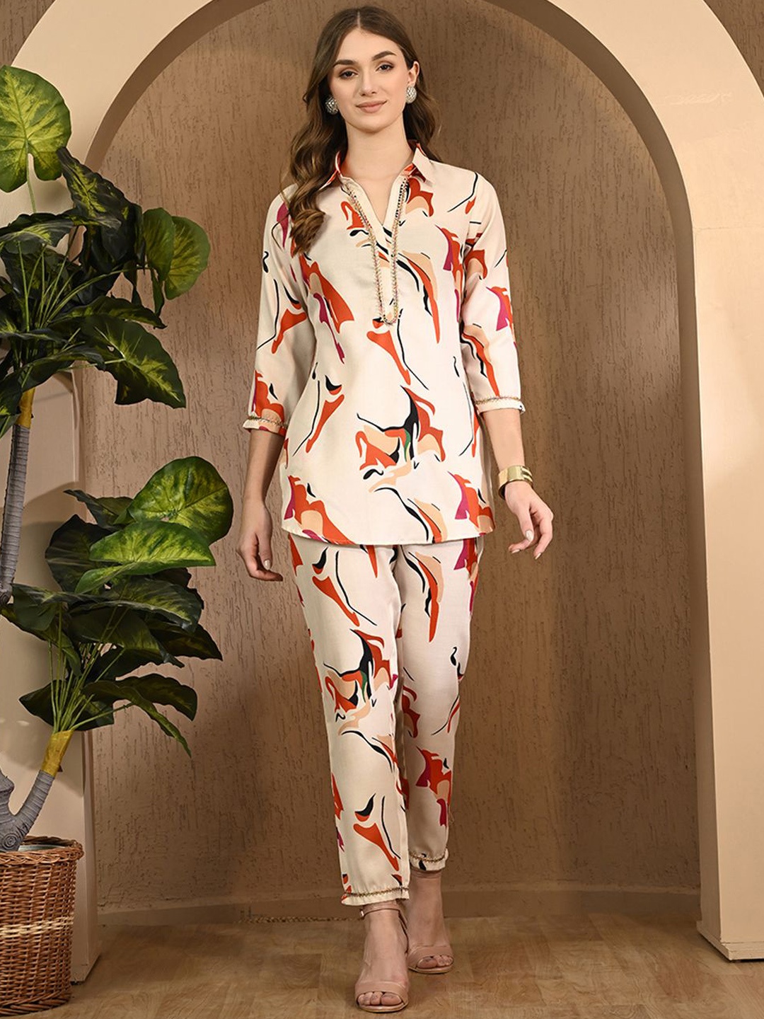 

MEESAN Women Pashmina Co Ord Set, Off white