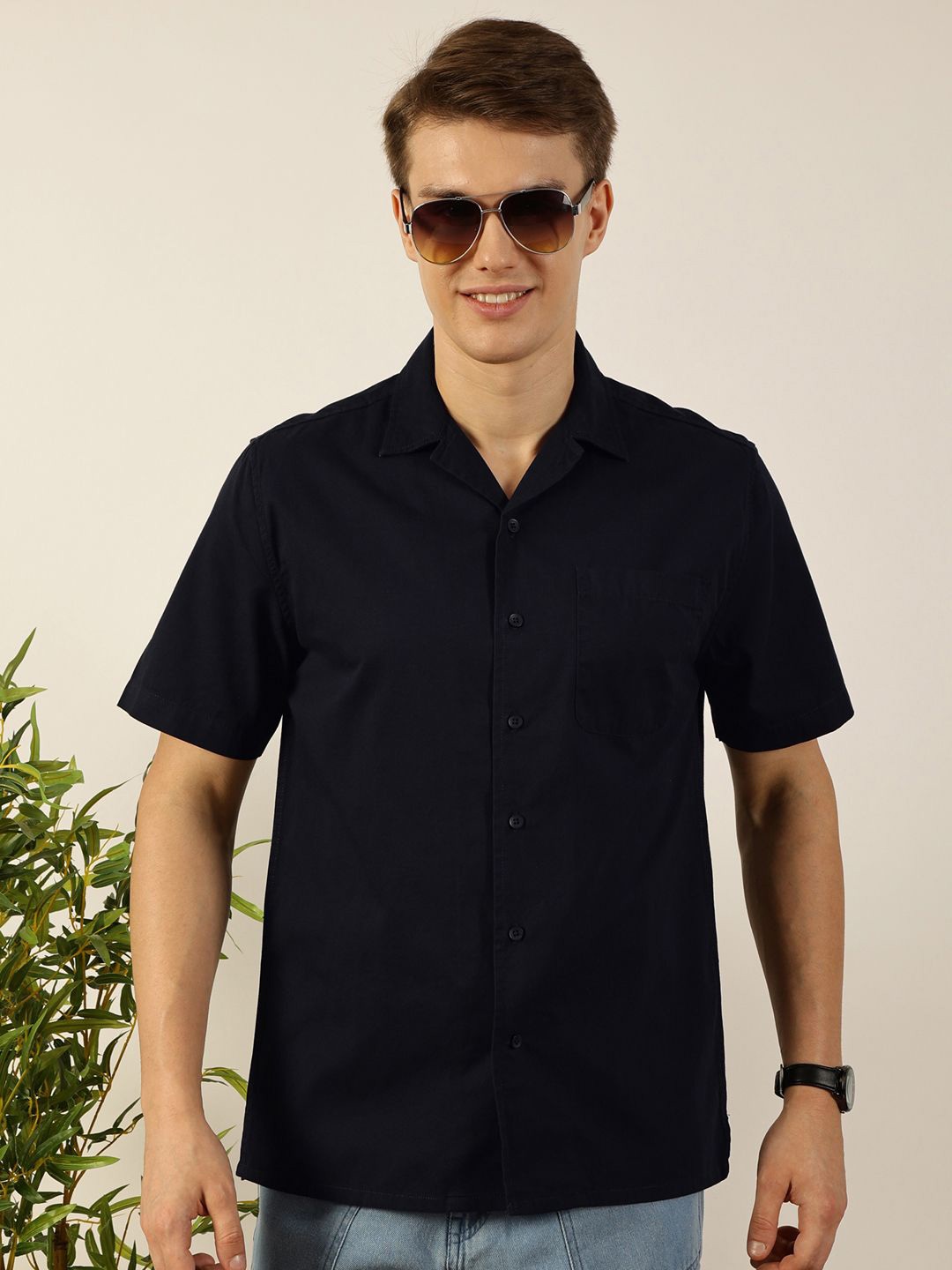 

Mast & Harbour Men Premium Opaque Solid Cotton Casual Shirt, Navy blue