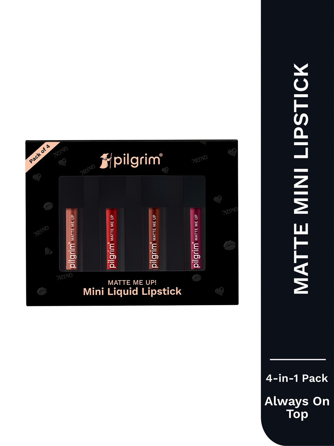 

Pilgrim Set Of 4 Matte Me Up Mini Liquid Lipstick - 4 ml Each - Always On Top, Red