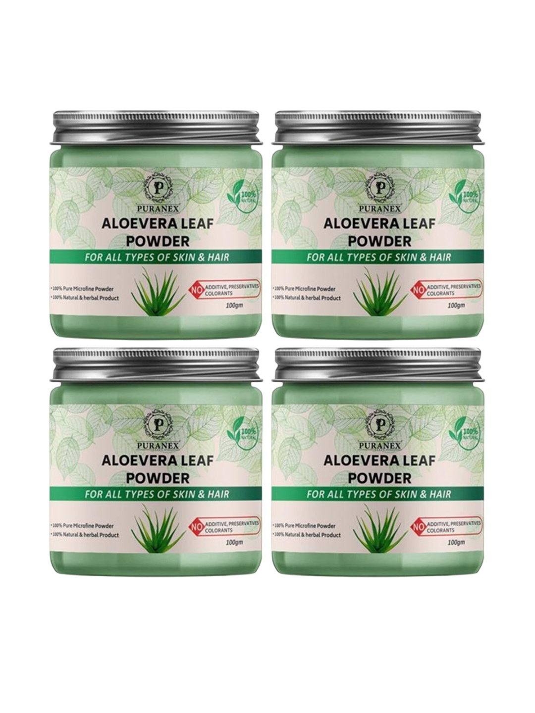 

Puranex Set Of 4 100% Natural & Pure Aloe Vera Leaf Powder- 100 gm Each, White