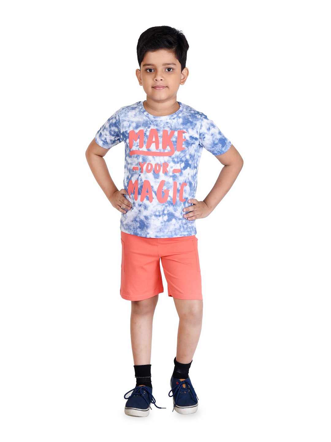 

Clothe Funn Boys Printed T-shirt with Shorts, Blue