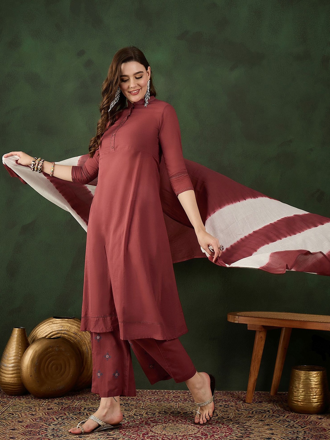 

Sangria Pure Cotton Kurta & Trouser With Dupatta, Brown