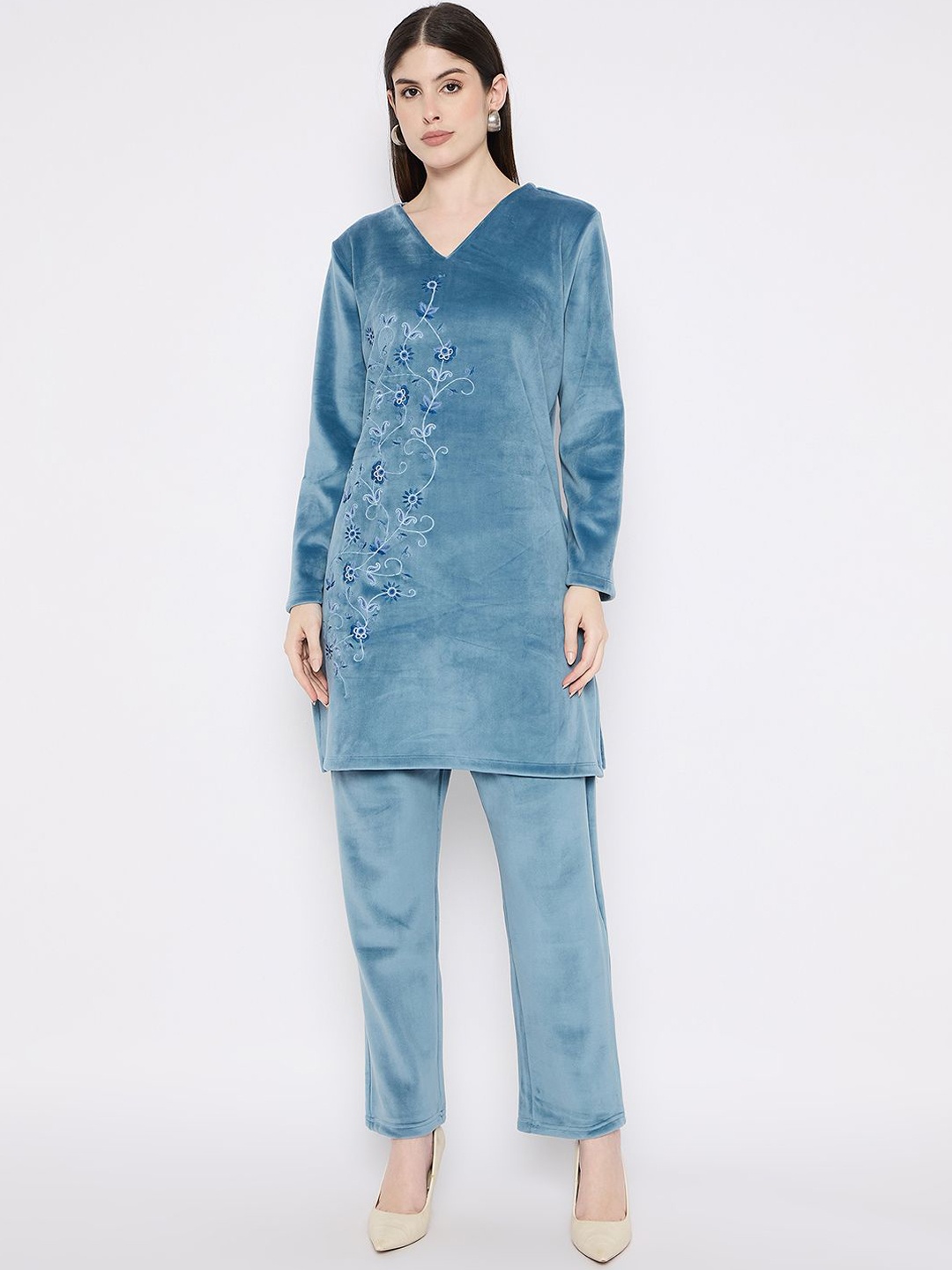 

Camey Embroidered Top With Trousers Co-Ords, Teal