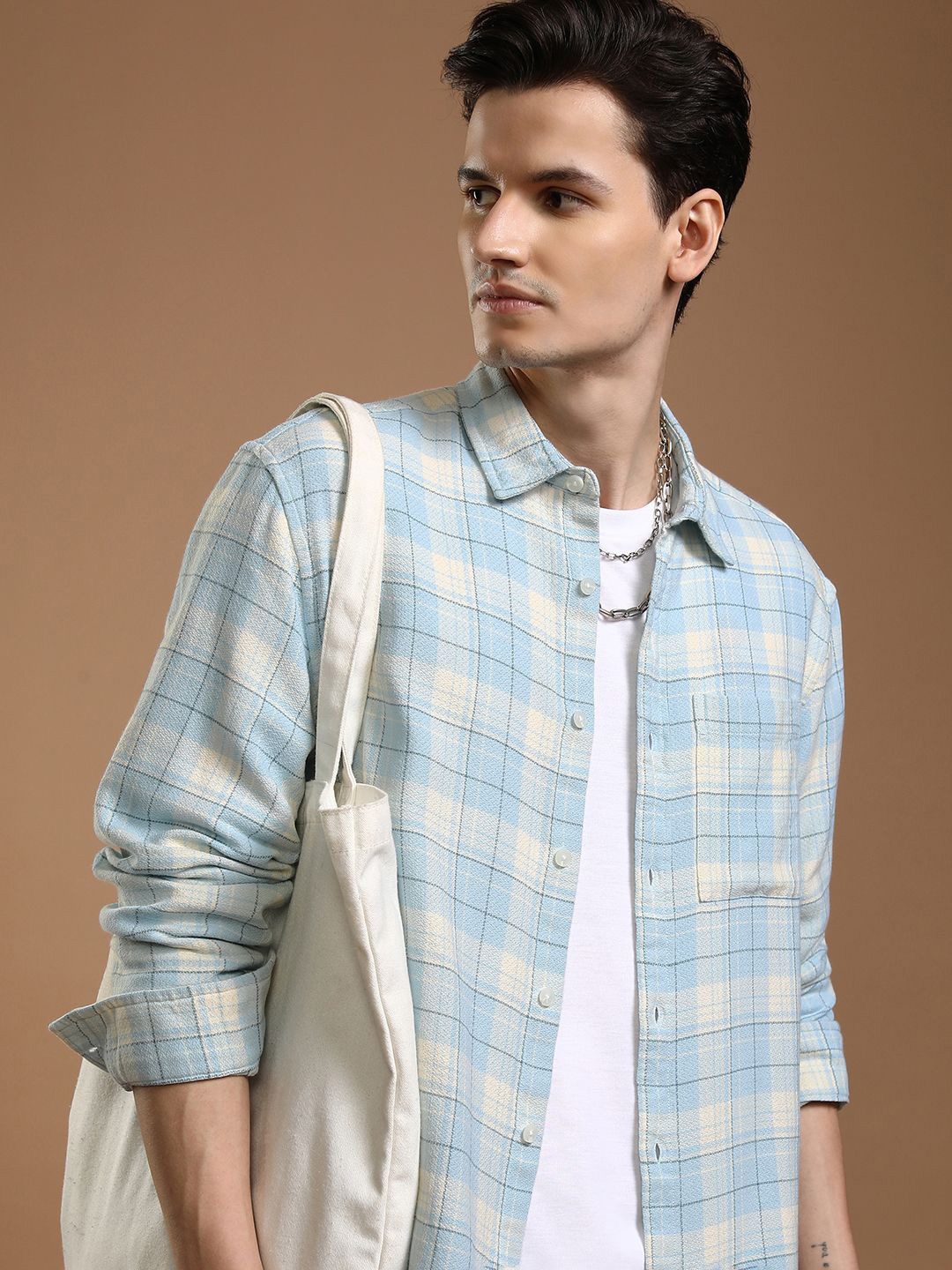 

HIGHLANDER Men Opaque Checked Casual Shirt, Blue
