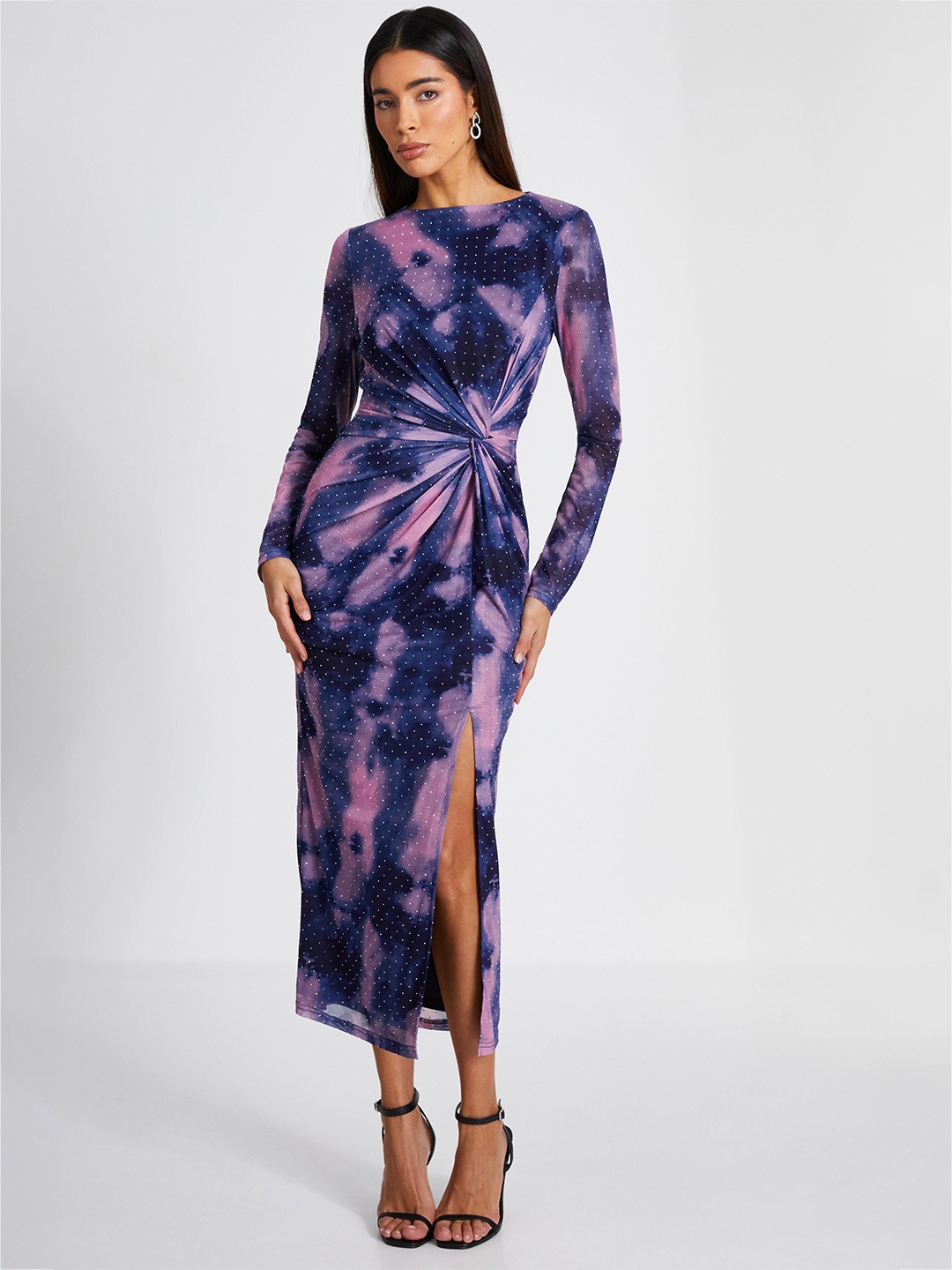 

QUIZ Tie and Dye Dyed Bodycon Midi Dress, Navy blue