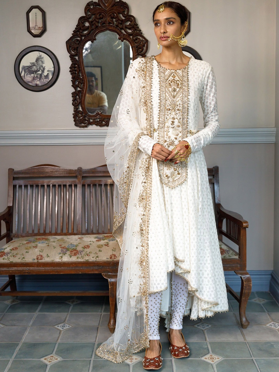 

Payal Singhal Women Embroidered Regular Pure Cotton Kurta with Churidar & With Dupatta, White