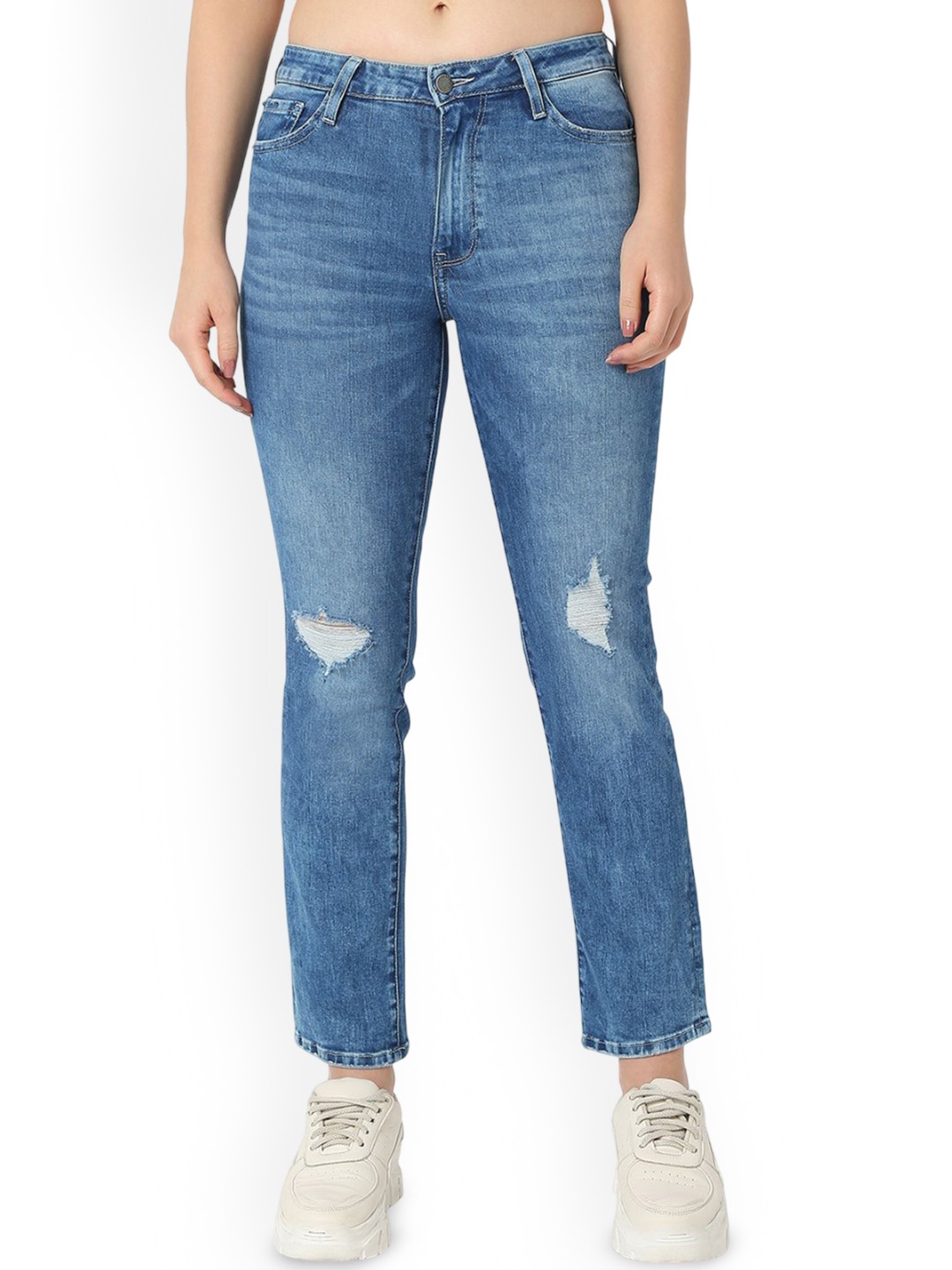 

SPYKAR Women Slim Fit Mildly Distressed Light Fade Jeans, Blue