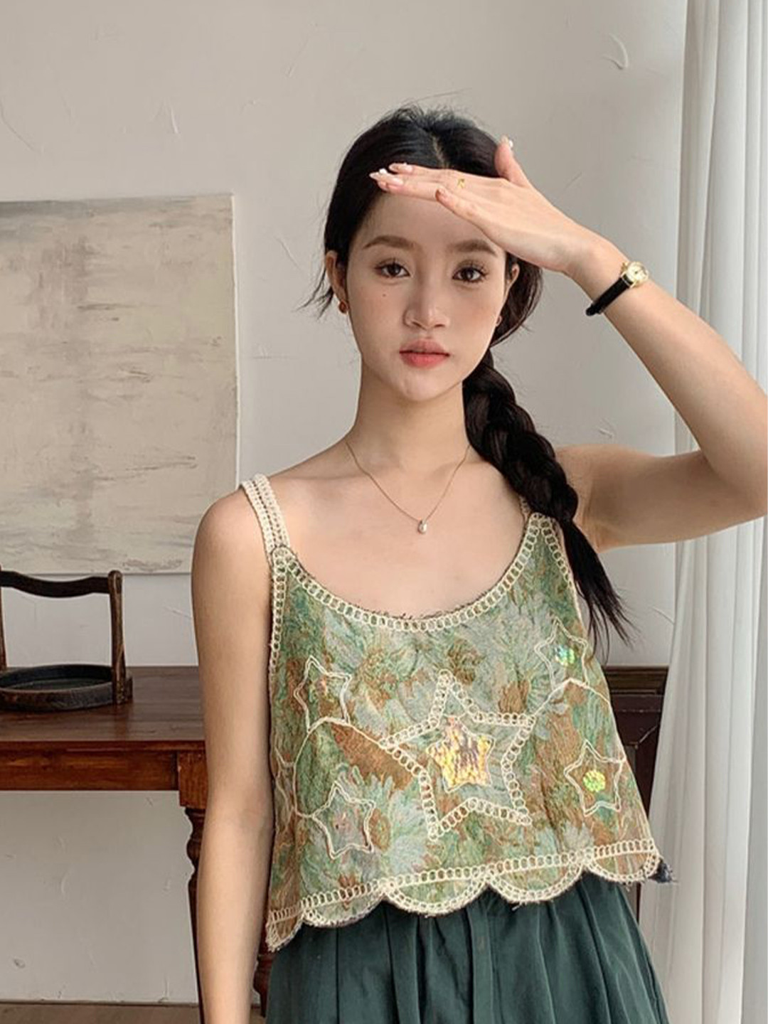 

LULU & SKY Floral Print Cotton Top, Green