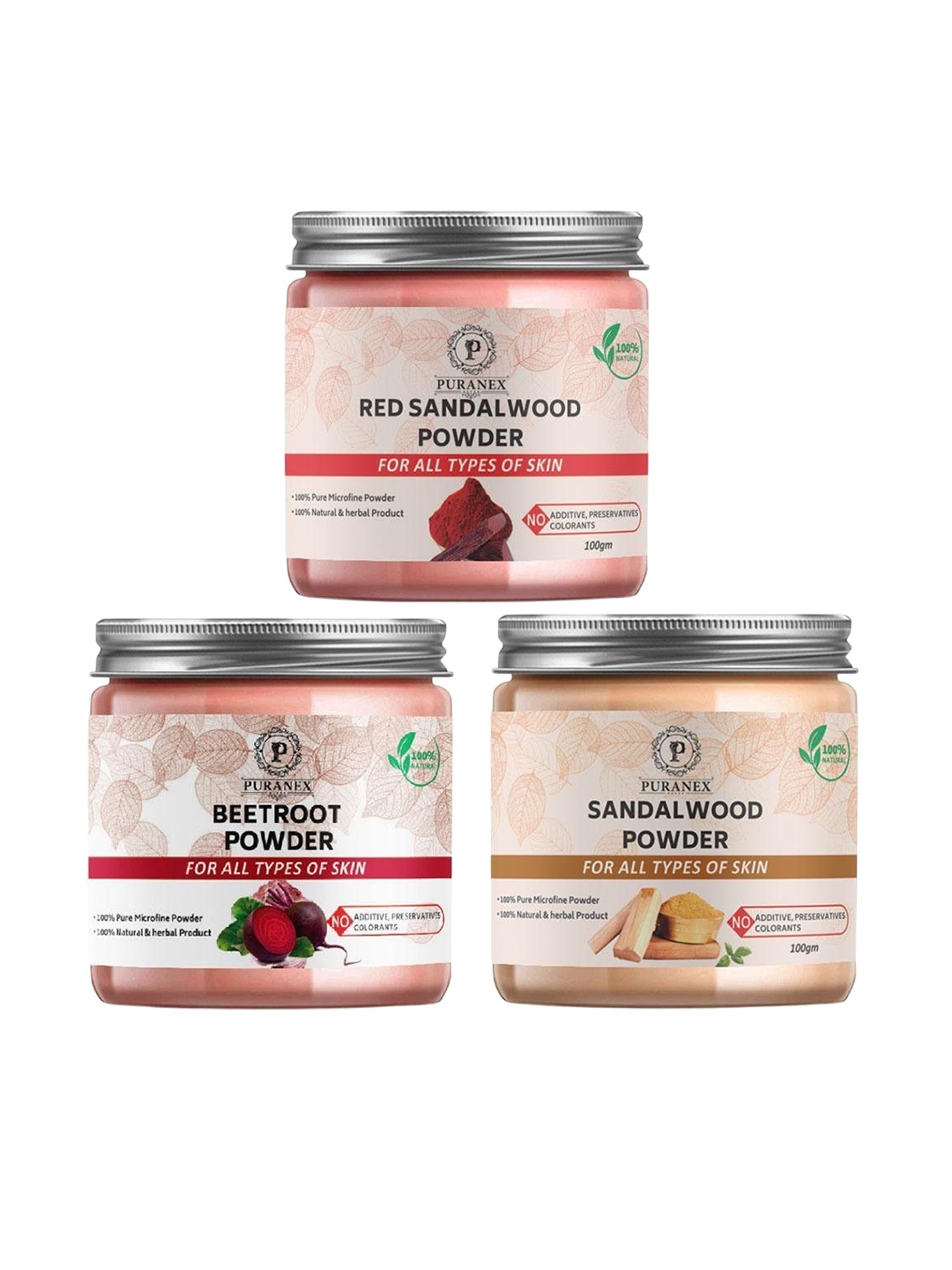 

Puranex Set Of 3 Red Sandalwood, Beetroot & Sandalwood Powder Face Pack, White