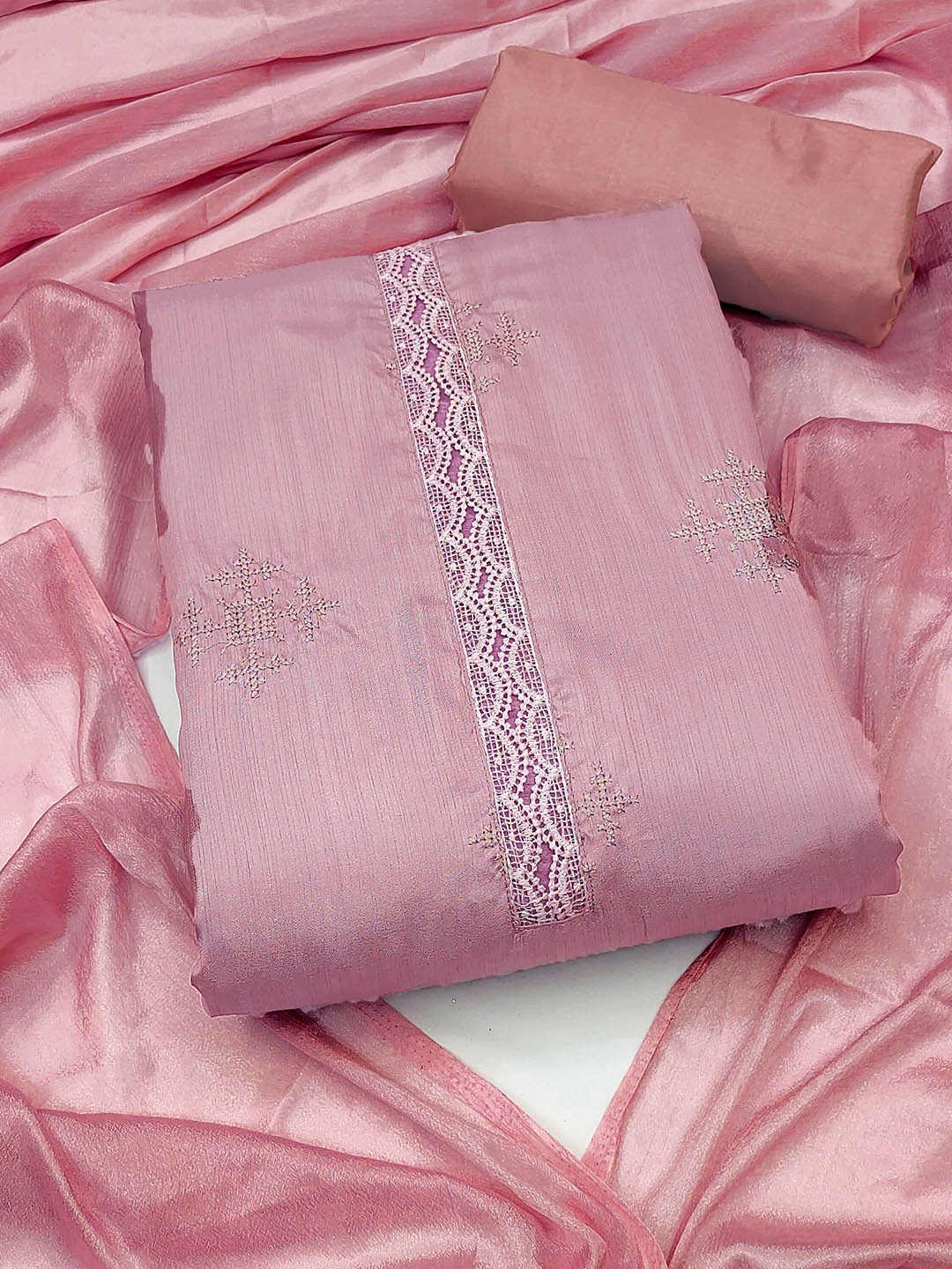 

Maroosh Embroidered Unstitched Dress Material, Pink