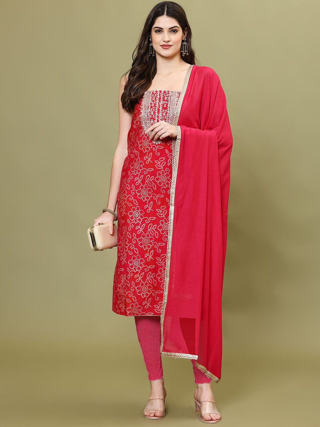 

Meena Bazaar Printed Unstitched Dress Material, Pink