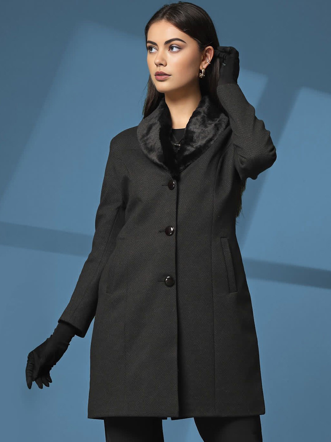 

The Roadster Lifestyle Co Single-Breasted Winter Overcoat, Black