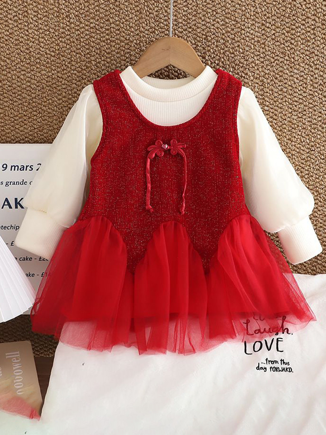 

YK Girls Round Neck Fit & Flare Dress, Red