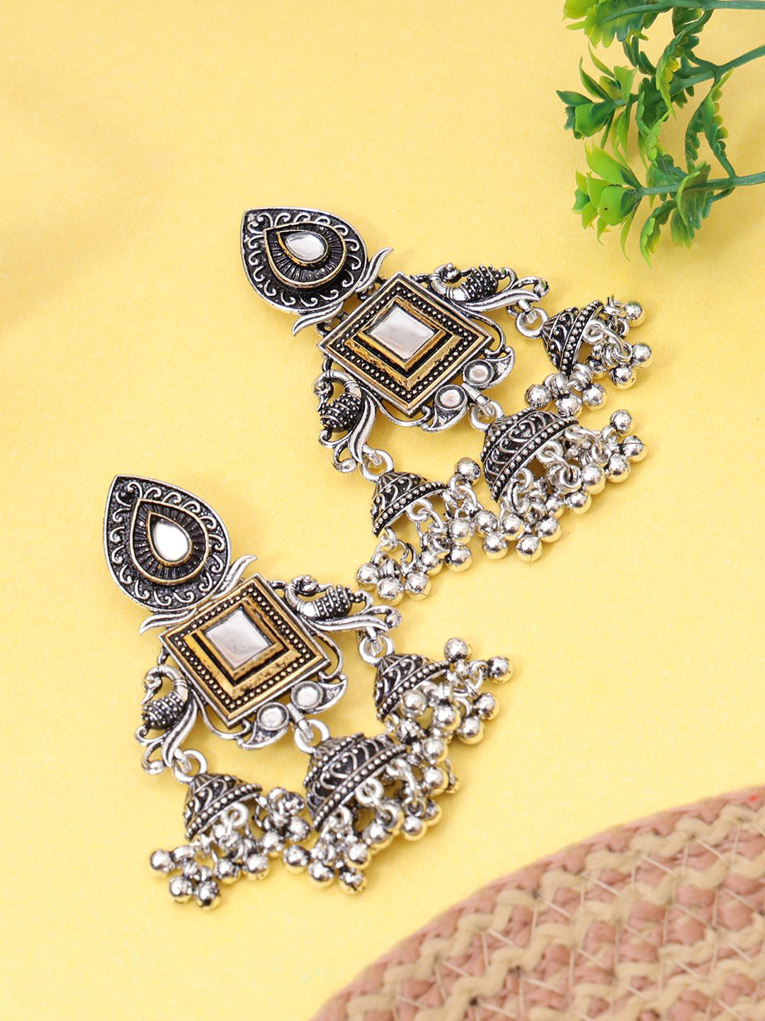 

Styled Diva Contemporary Jhumkas Earrings, Silver