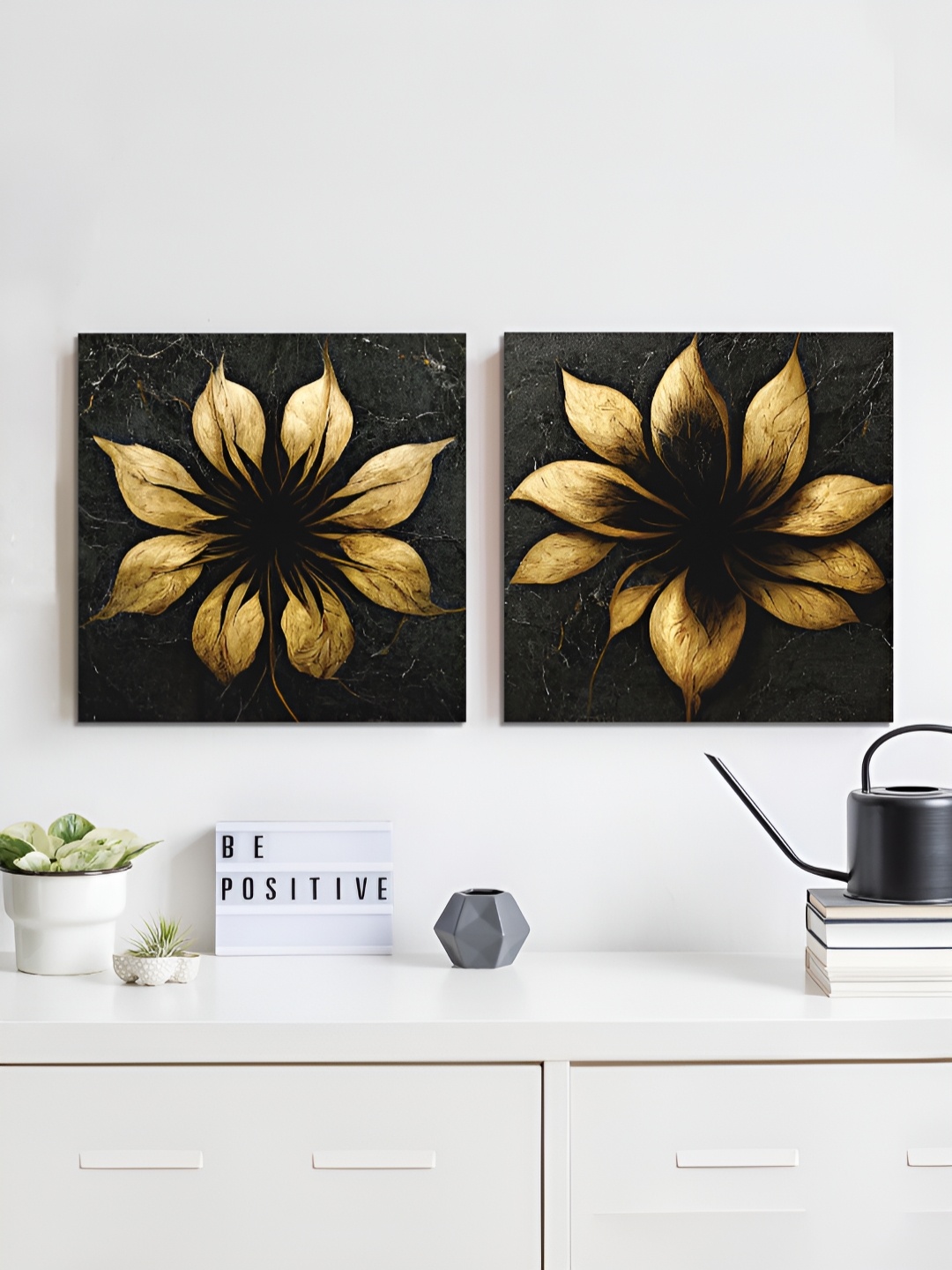 

RANDOM Black & Gold-Toned 2 Piece Floral Canvas Wall Art