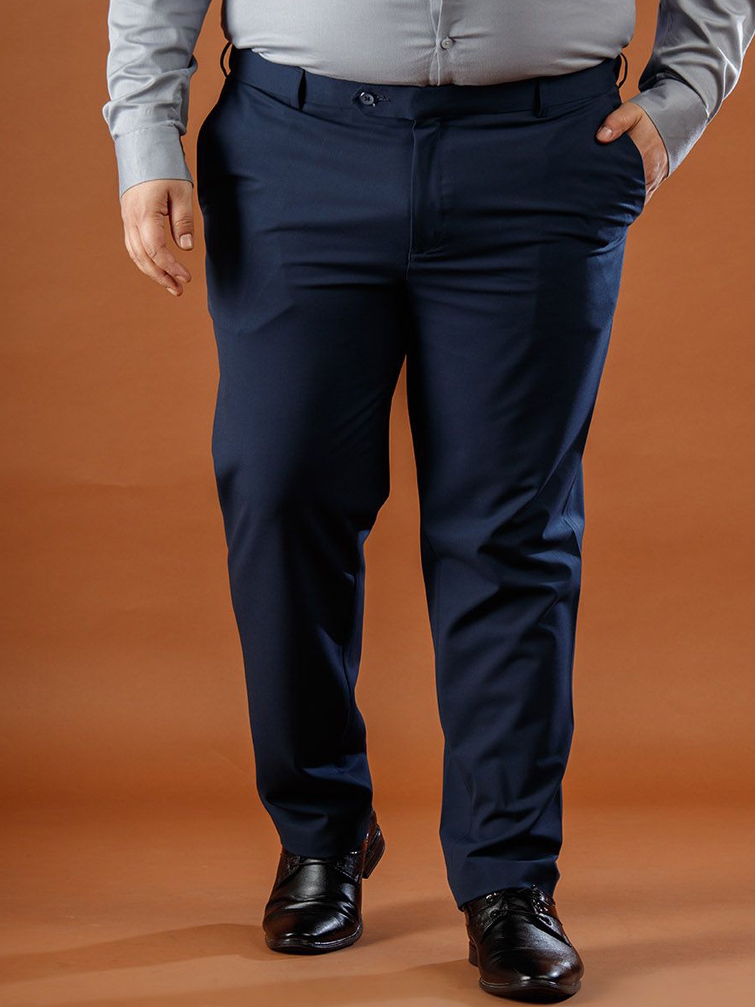 

Muffynn Men Plus Size Relaxed Straight Leg Straight Fit Trousers, Navy blue