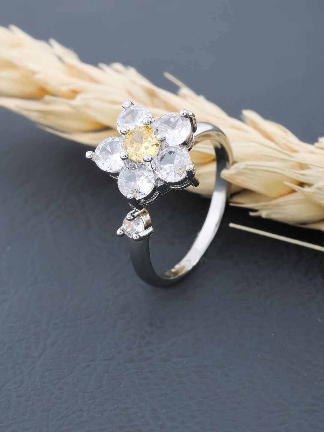 

SKY SHOPPERS Silver-Plated CZ Stone-Studded Finger Ring
